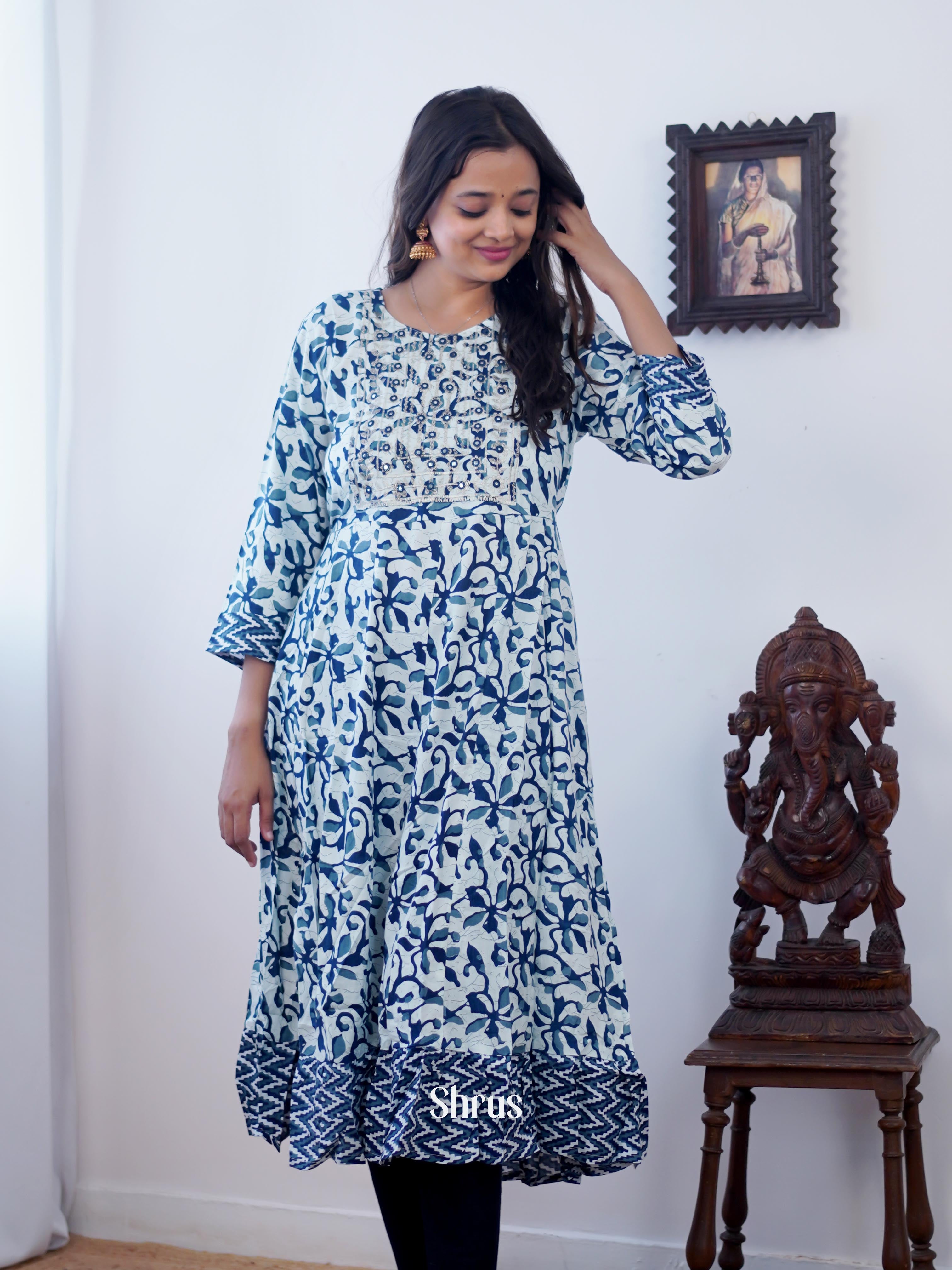 Blue- Readymade Kurti - Shop on ShrusEternity.com