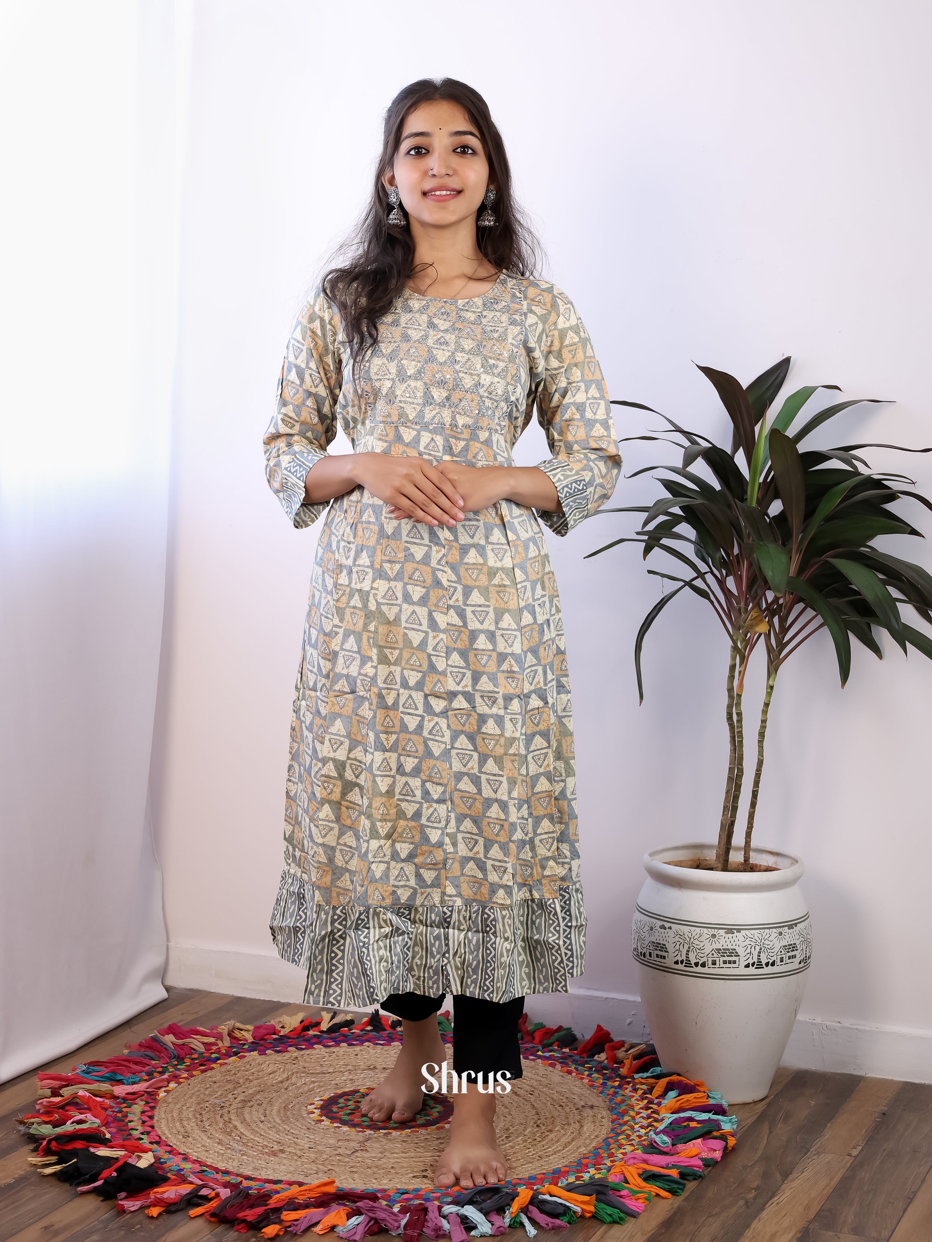 Grey - Readymade kurti - Shop on ShrusEternity.com