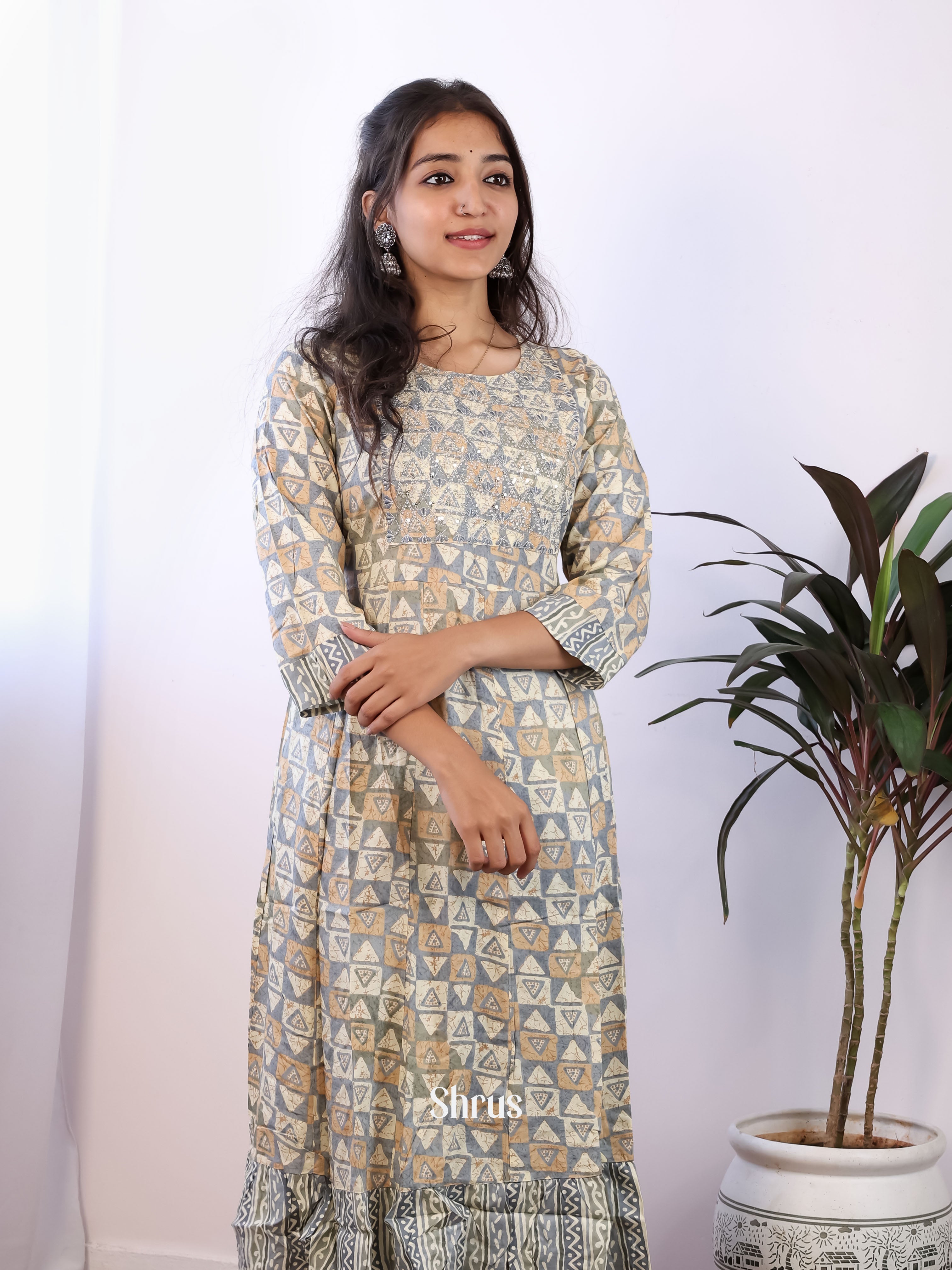 Grey - Readymade kurti - Shop on ShrusEternity.com
