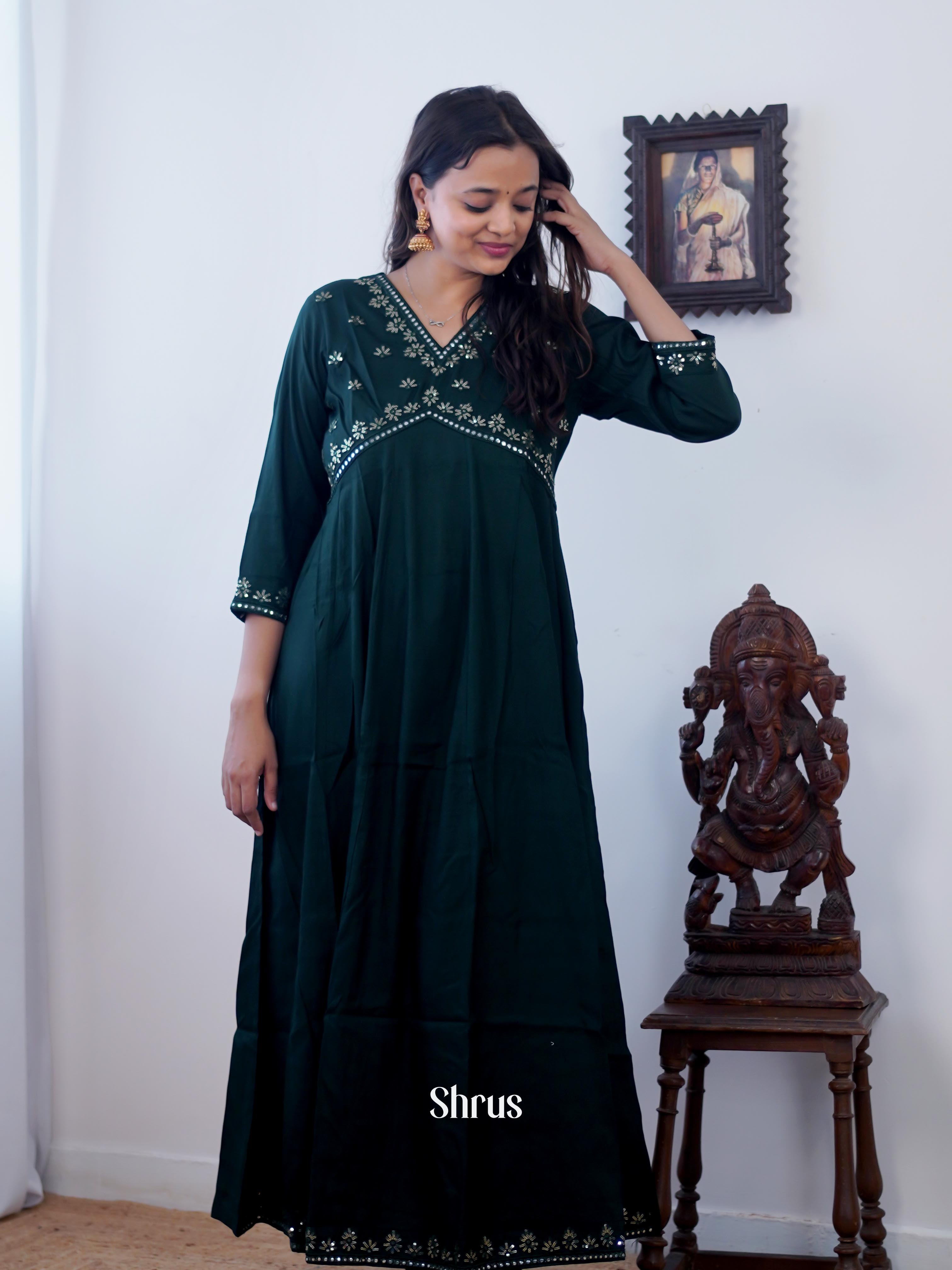 Green - Readymade Kurti - Shop on ShrusEternity.com