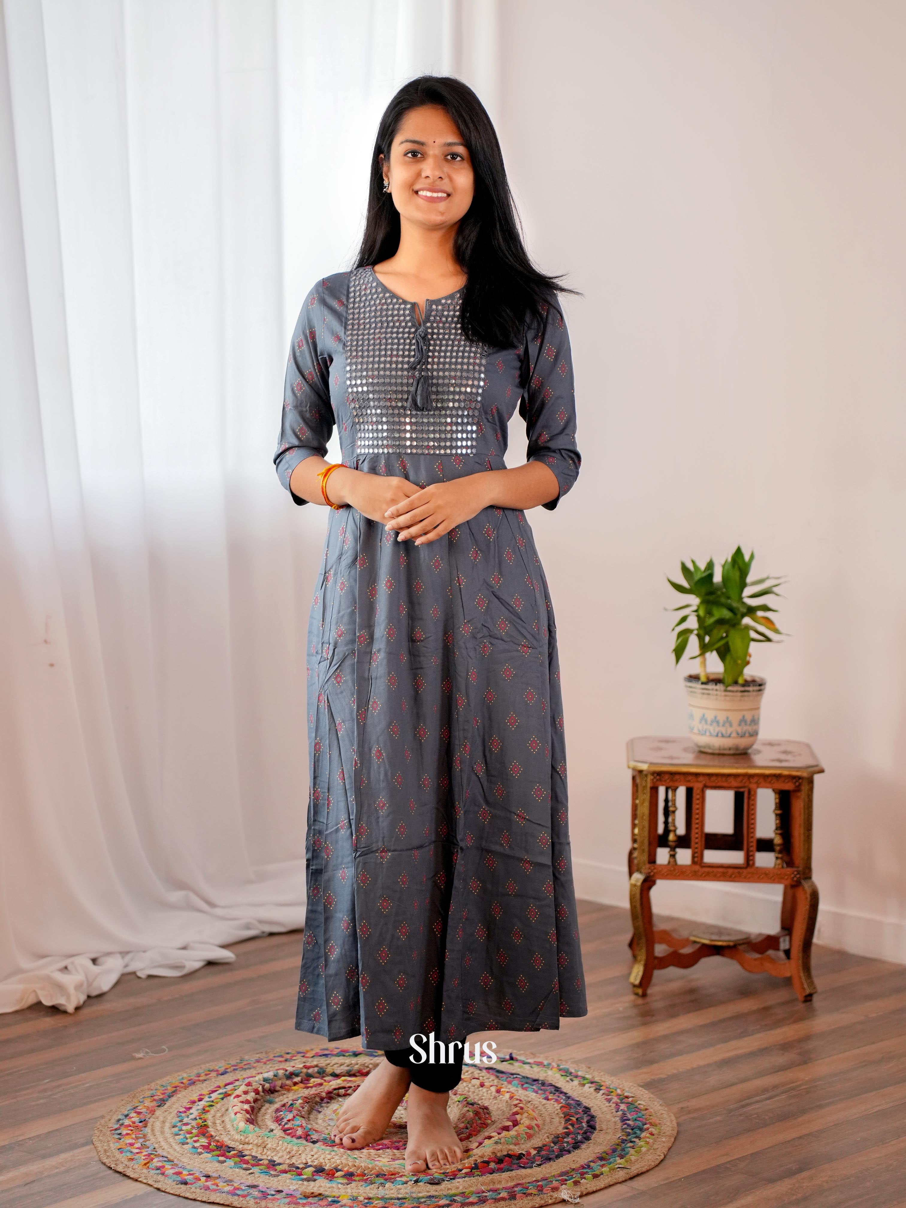 Grey - Readymade Kurti - Shop on ShrusEternity.com