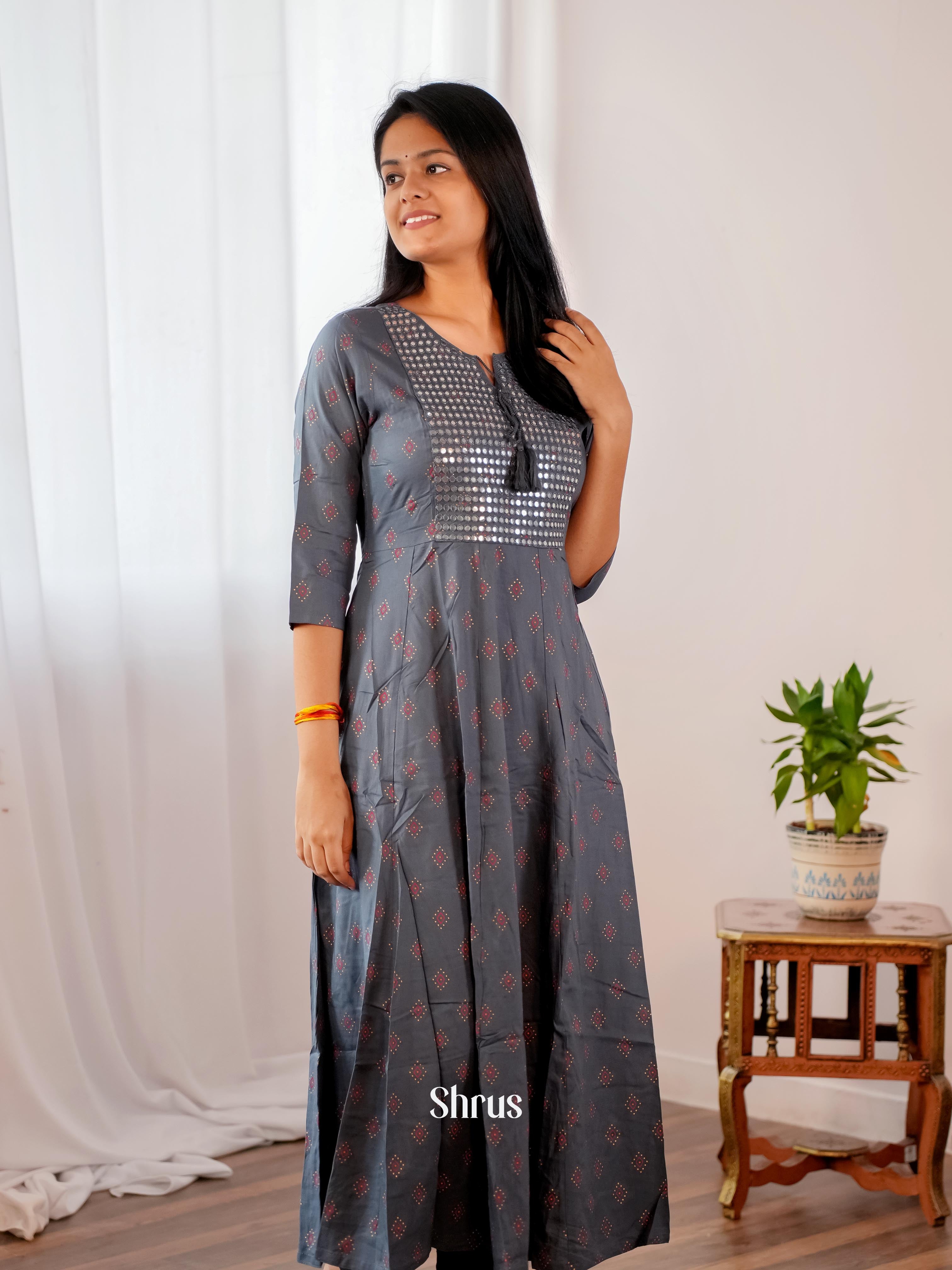 Grey - Readymade Kurti - Shop on ShrusEternity.com