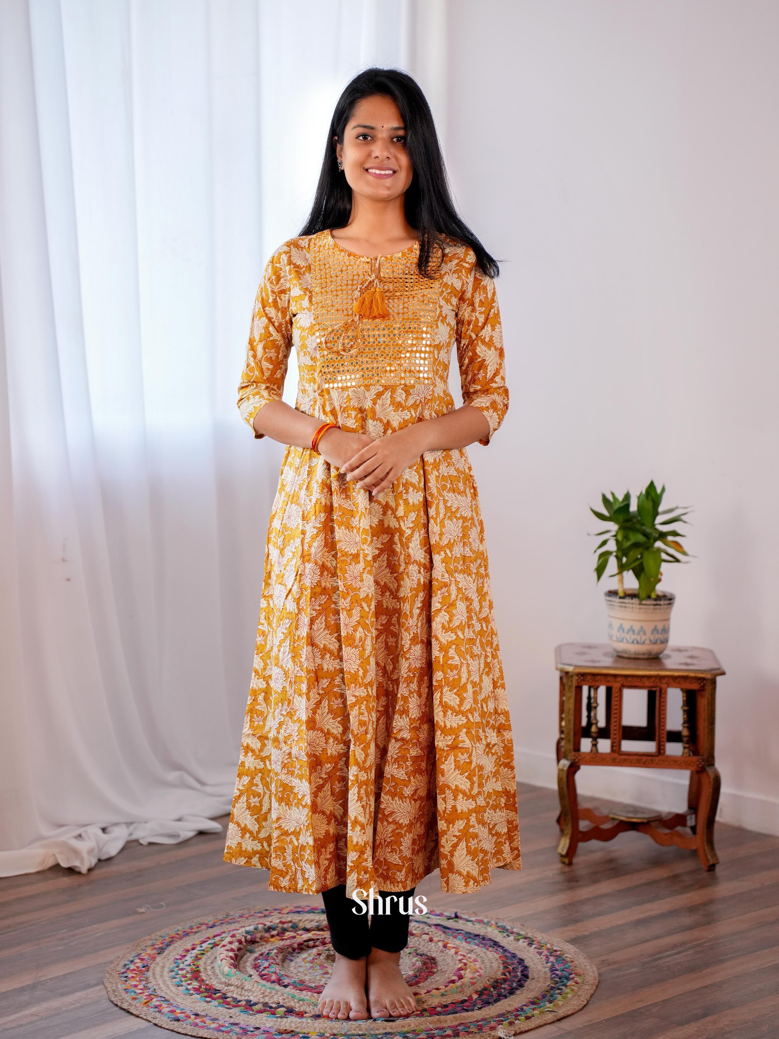 Orange - Readymade kurti - Shop on ShrusEternity.com