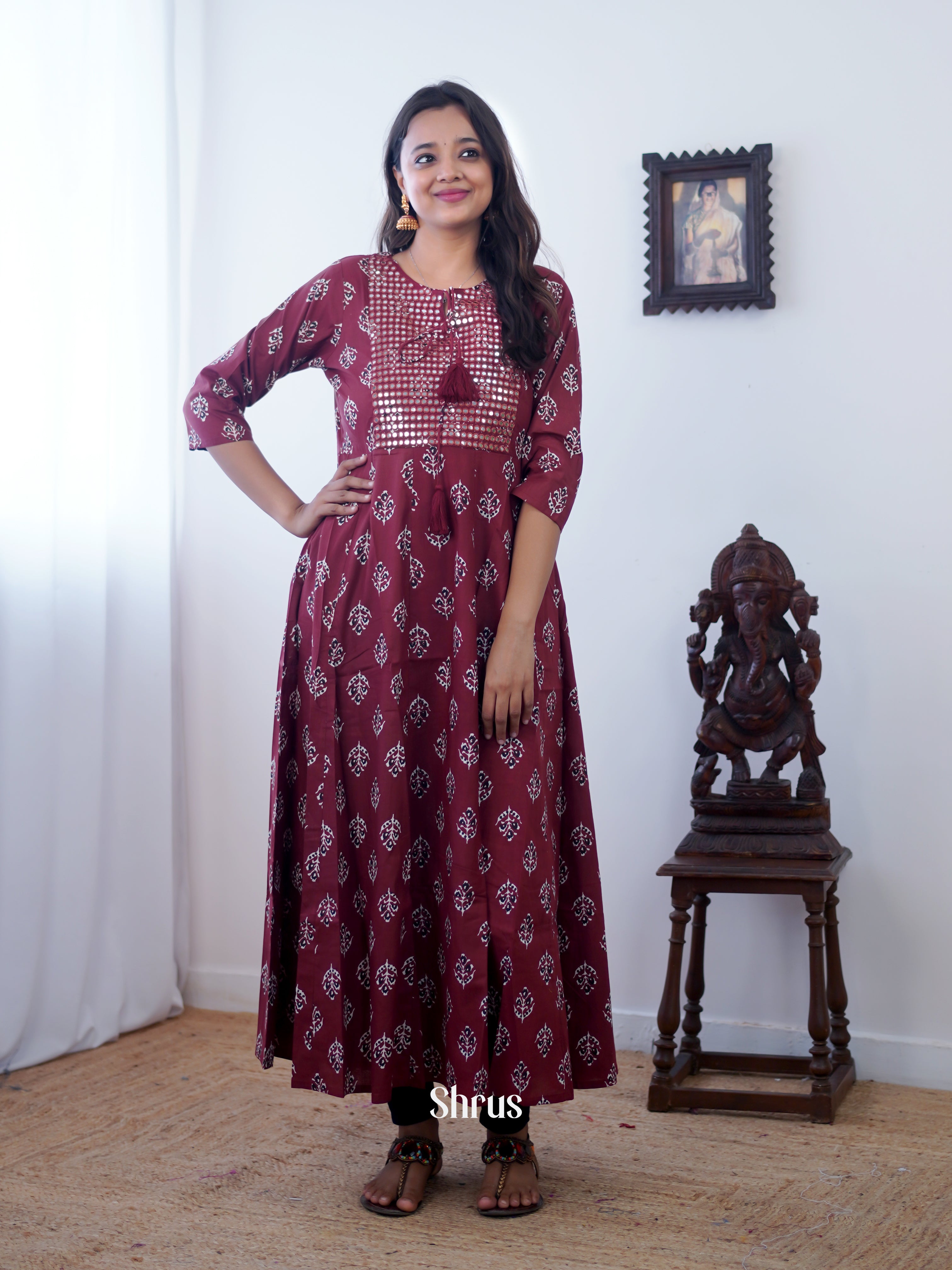 Brown - Readymade Kurti - Shop on ShrusEternity.com