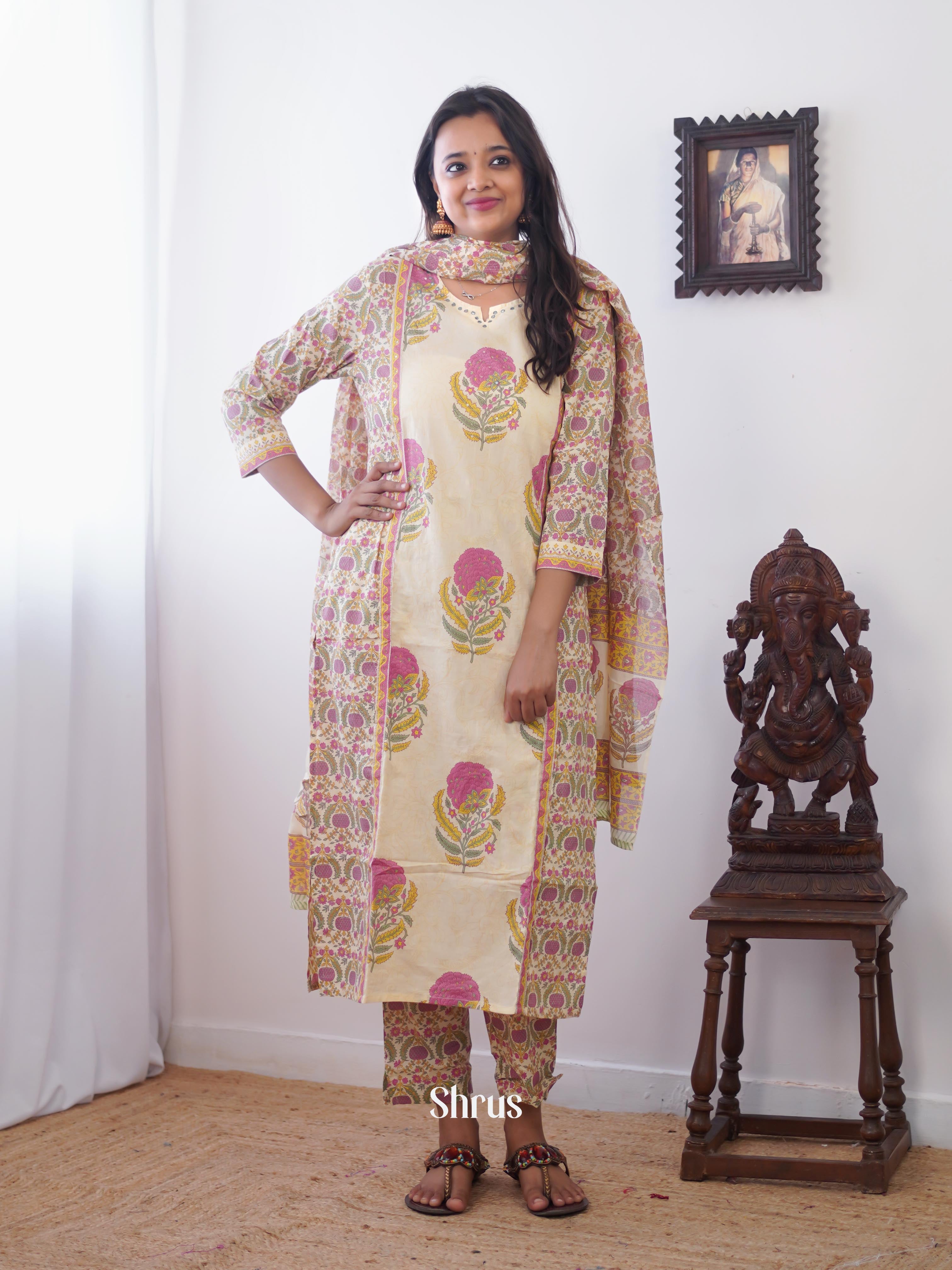 Cream and Pink - 3pc Readymade Suits - Shop on ShrusEternity.com