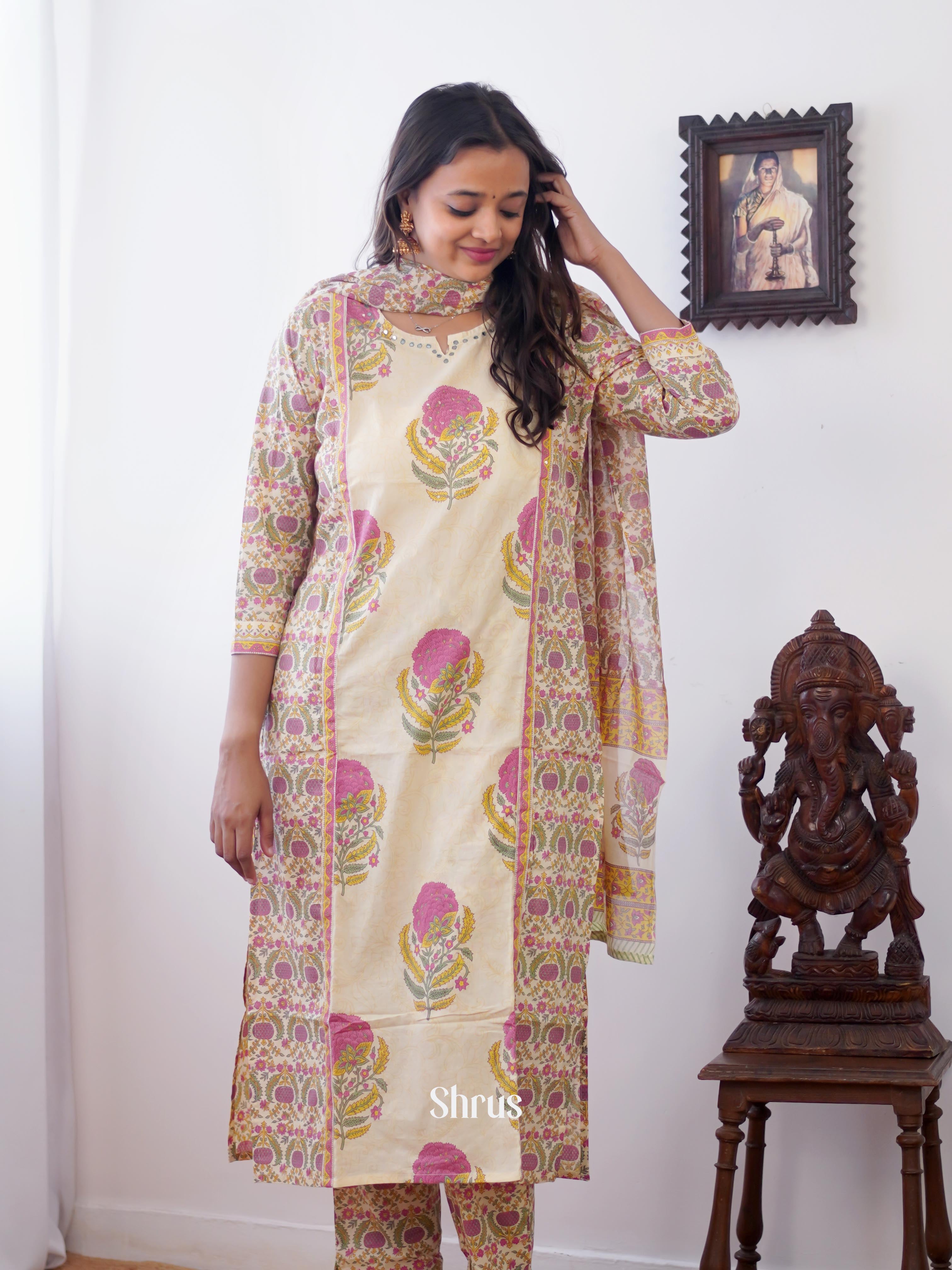 Cream and Pink - 3pc Readymade Suits - Shop on ShrusEternity.com