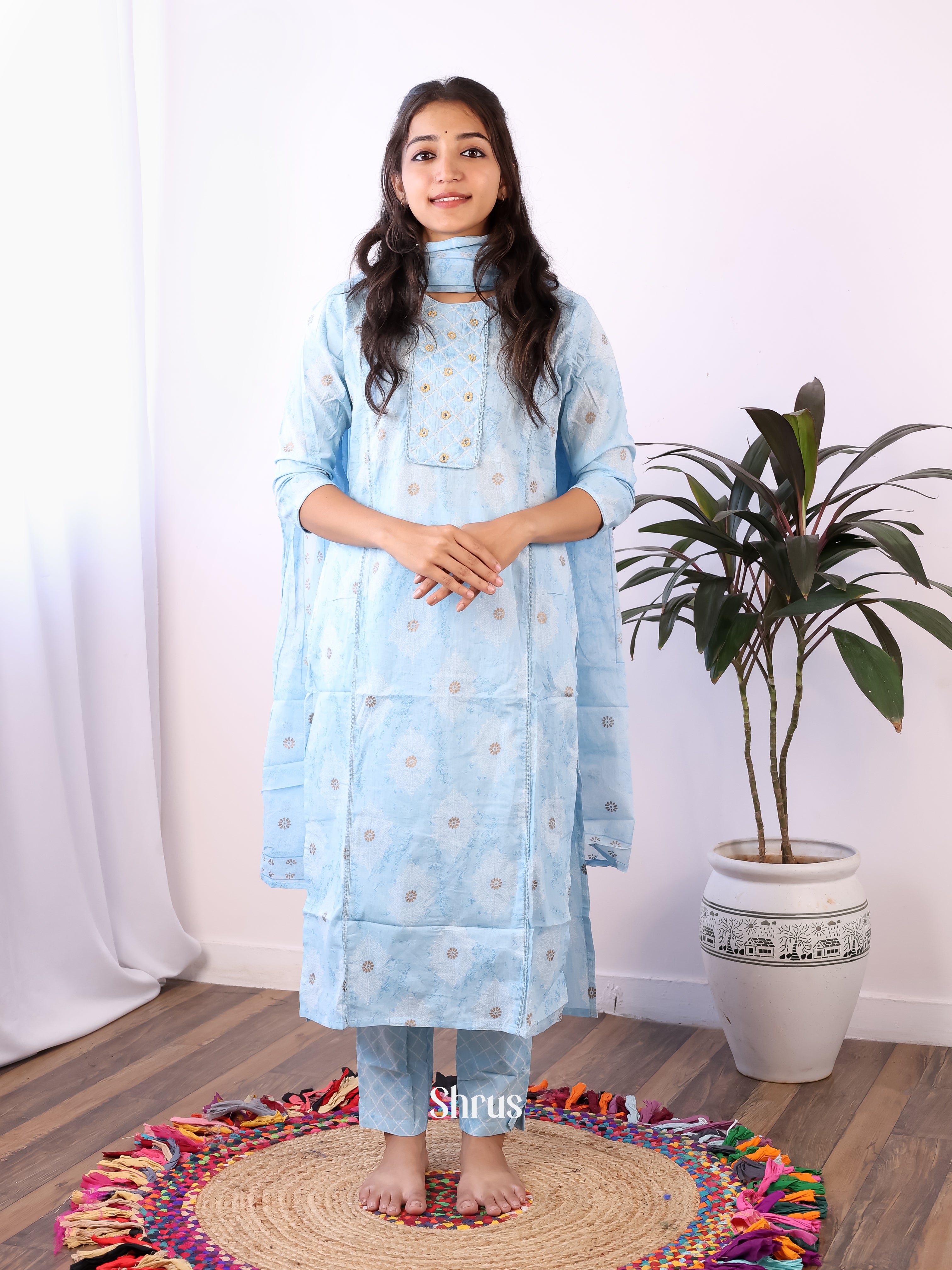 Blue -3pc Readymade Suits - Shop on ShrusEternity.com