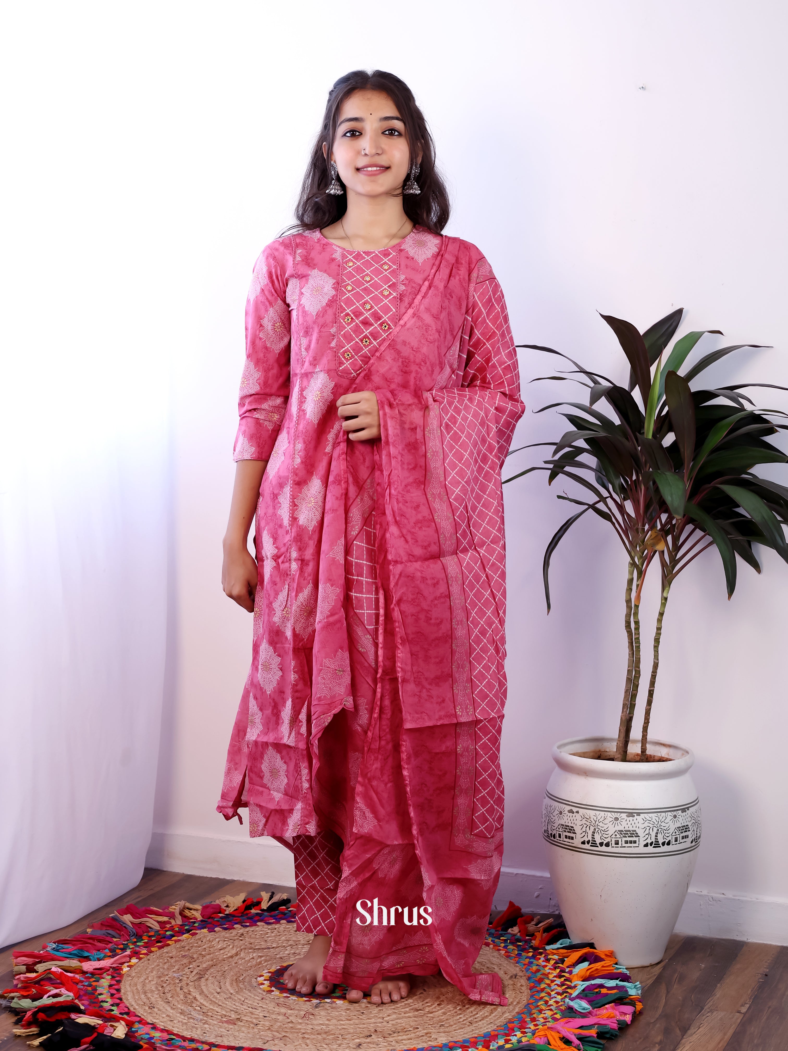 Pink- 3 pc Cotton Readymade Suits - Shop on ShrusEternity.com