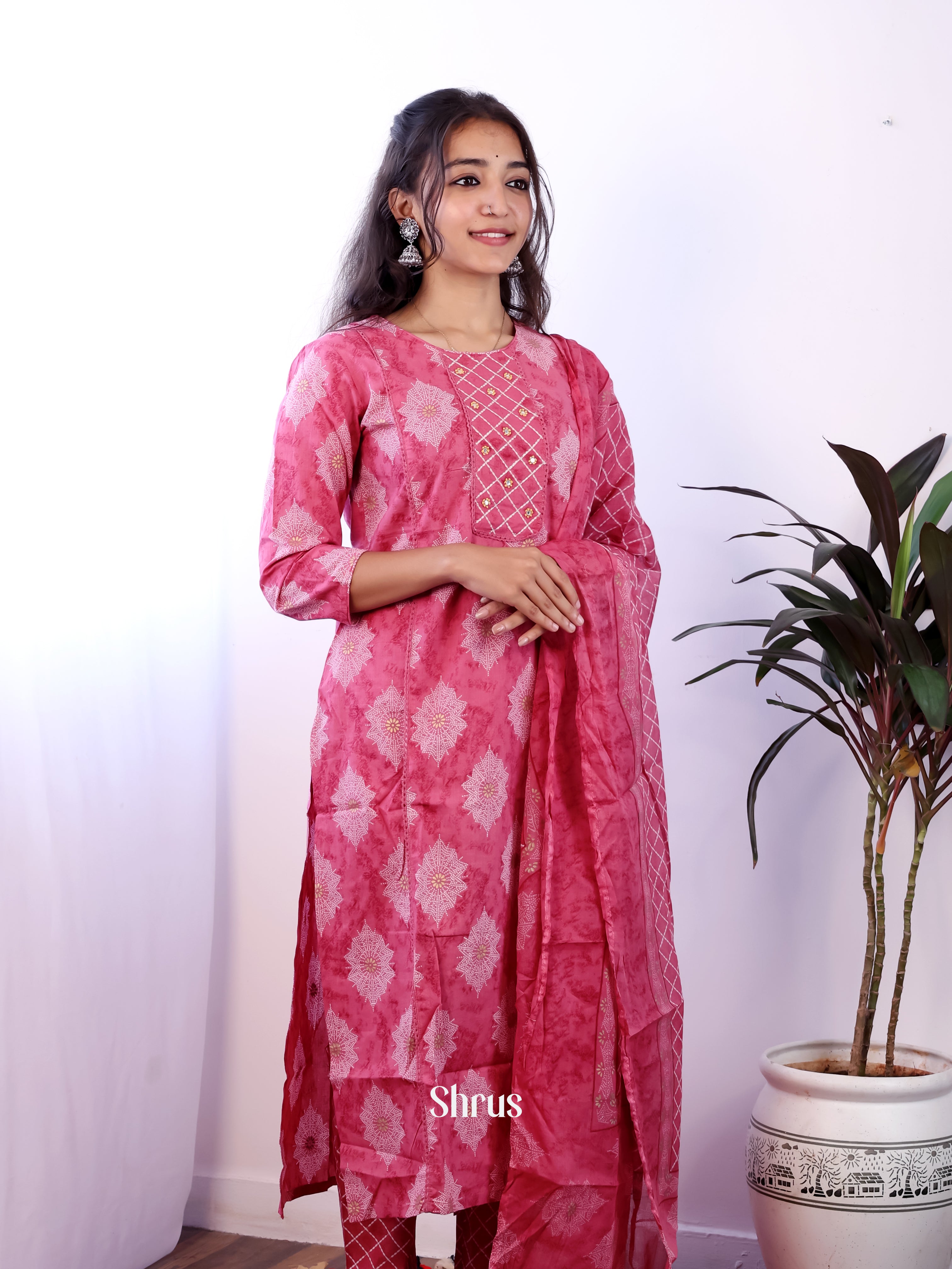Pink- 3 pc Cotton Readymade Suits - Shop on ShrusEternity.com
