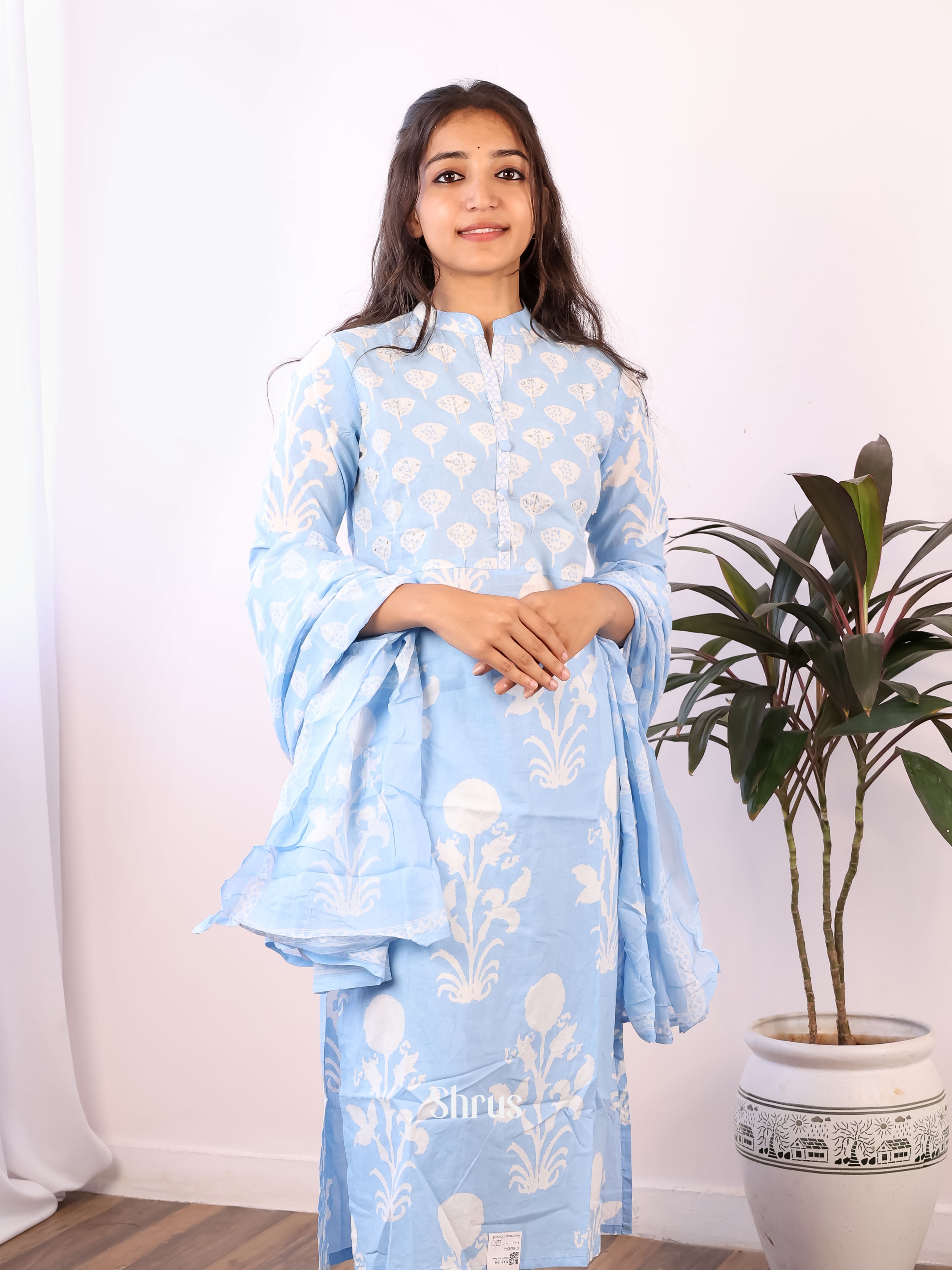 Blue - 3pc Cotton Readymade Suits - Shop on ShrusEternity.com