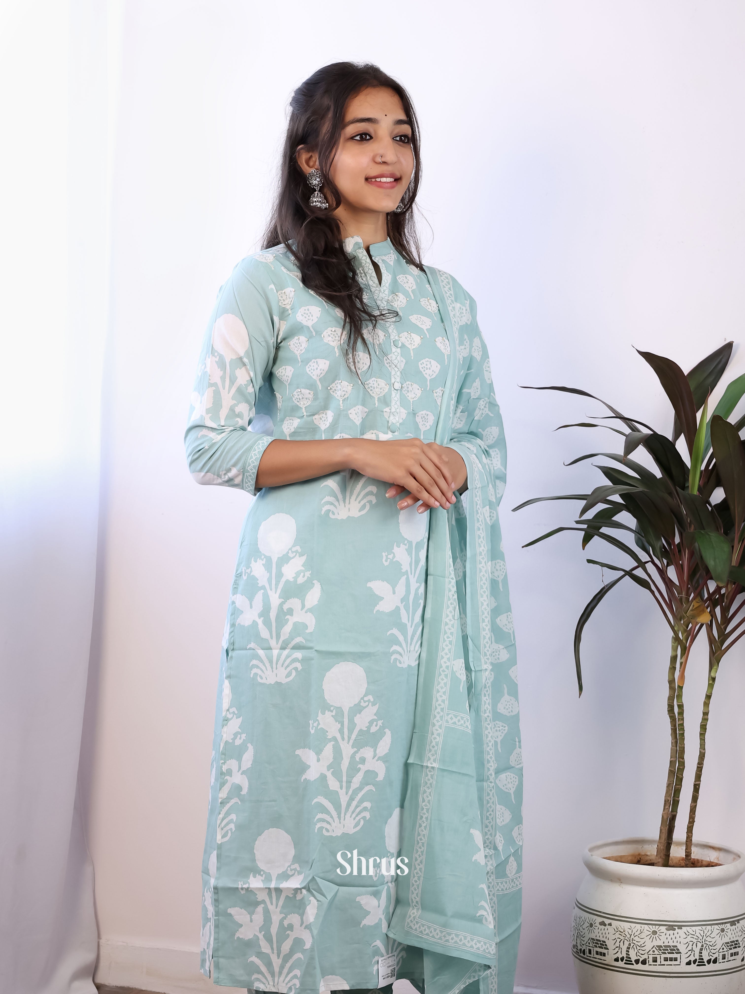 Pastel Blue - 3pc Cotton Readymade Suits - Shop on ShrusEternity.com