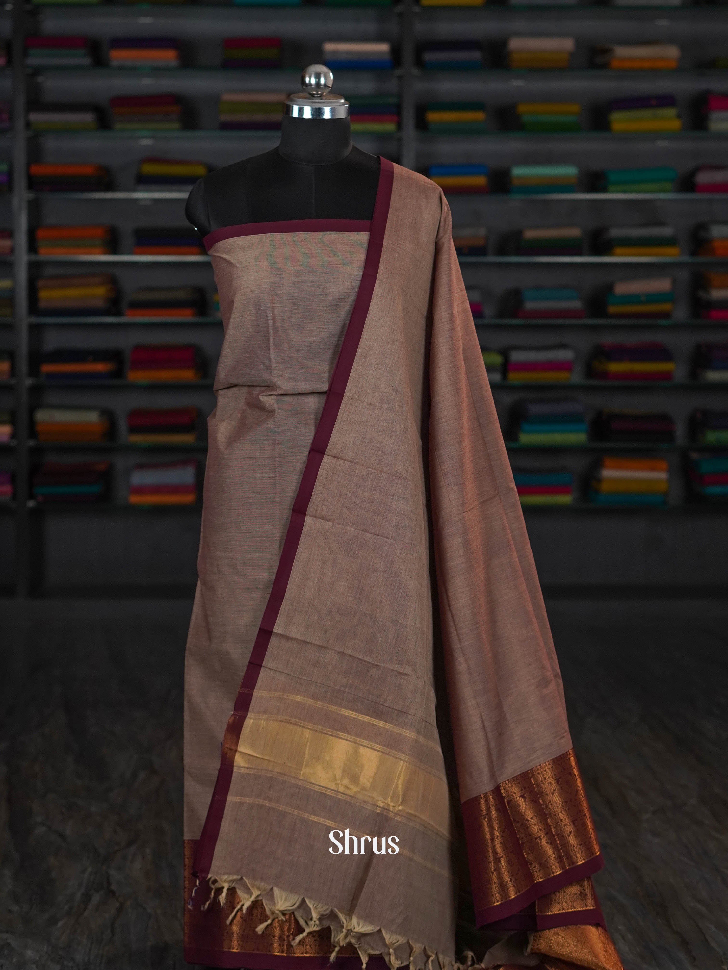 Grey & Maroon - chettinad top & dupatta combo - Shop on ShrusEternity.com