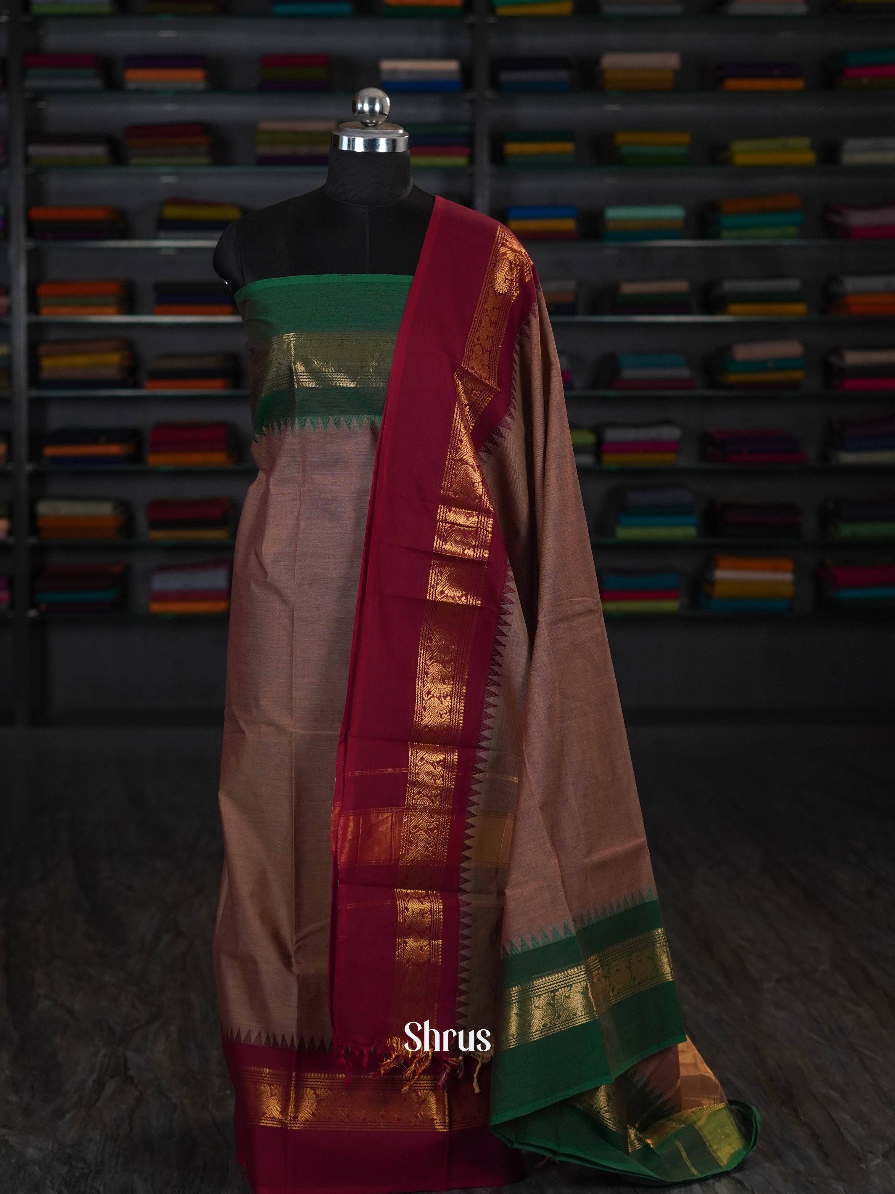 Grey & Green & Maroon - chettinad top & dupatta combo - Shop on ShrusEternity.com