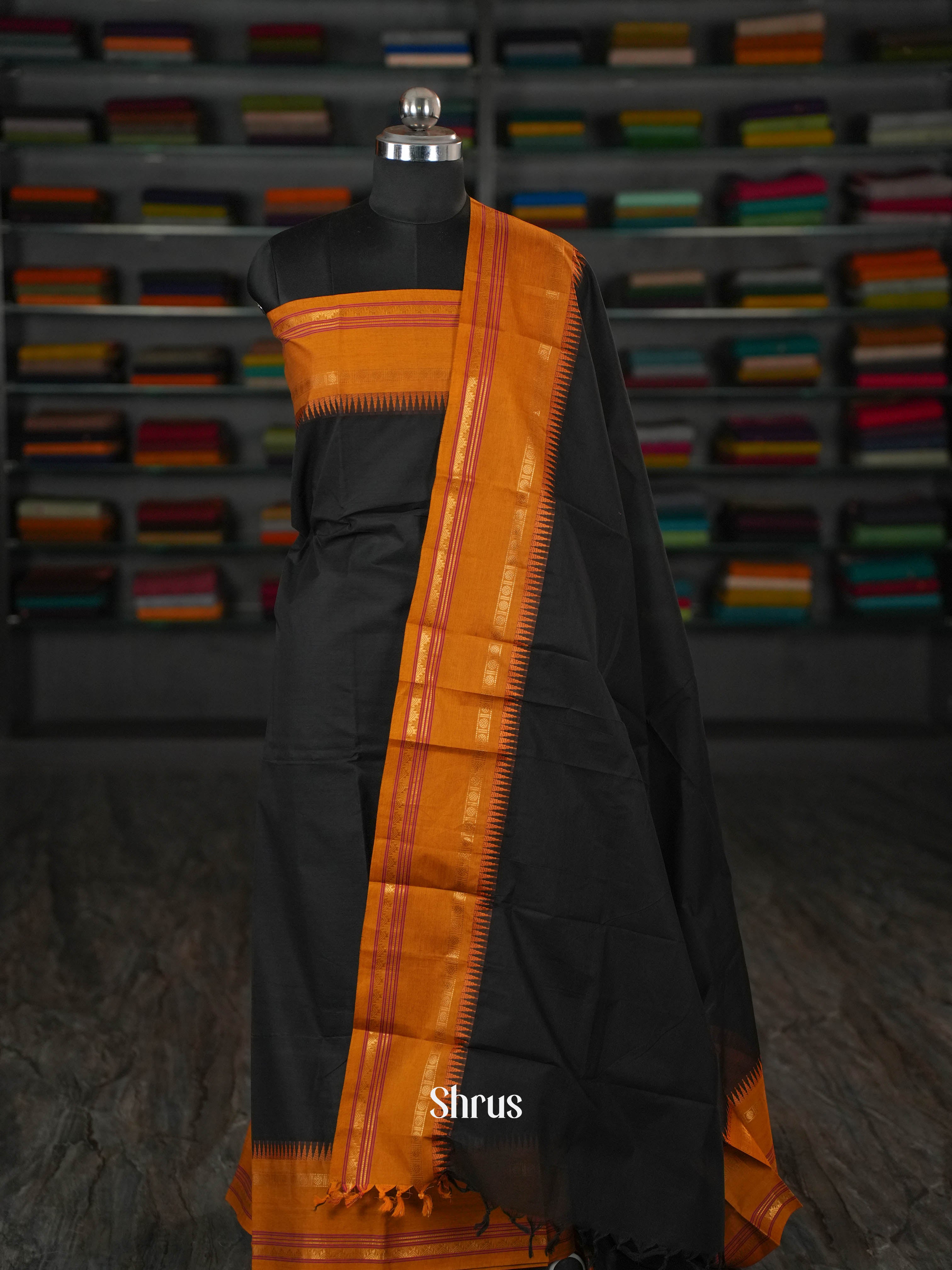 Black & Orange - chettinad top & dupatta combo - Shop on ShrusEternity.com