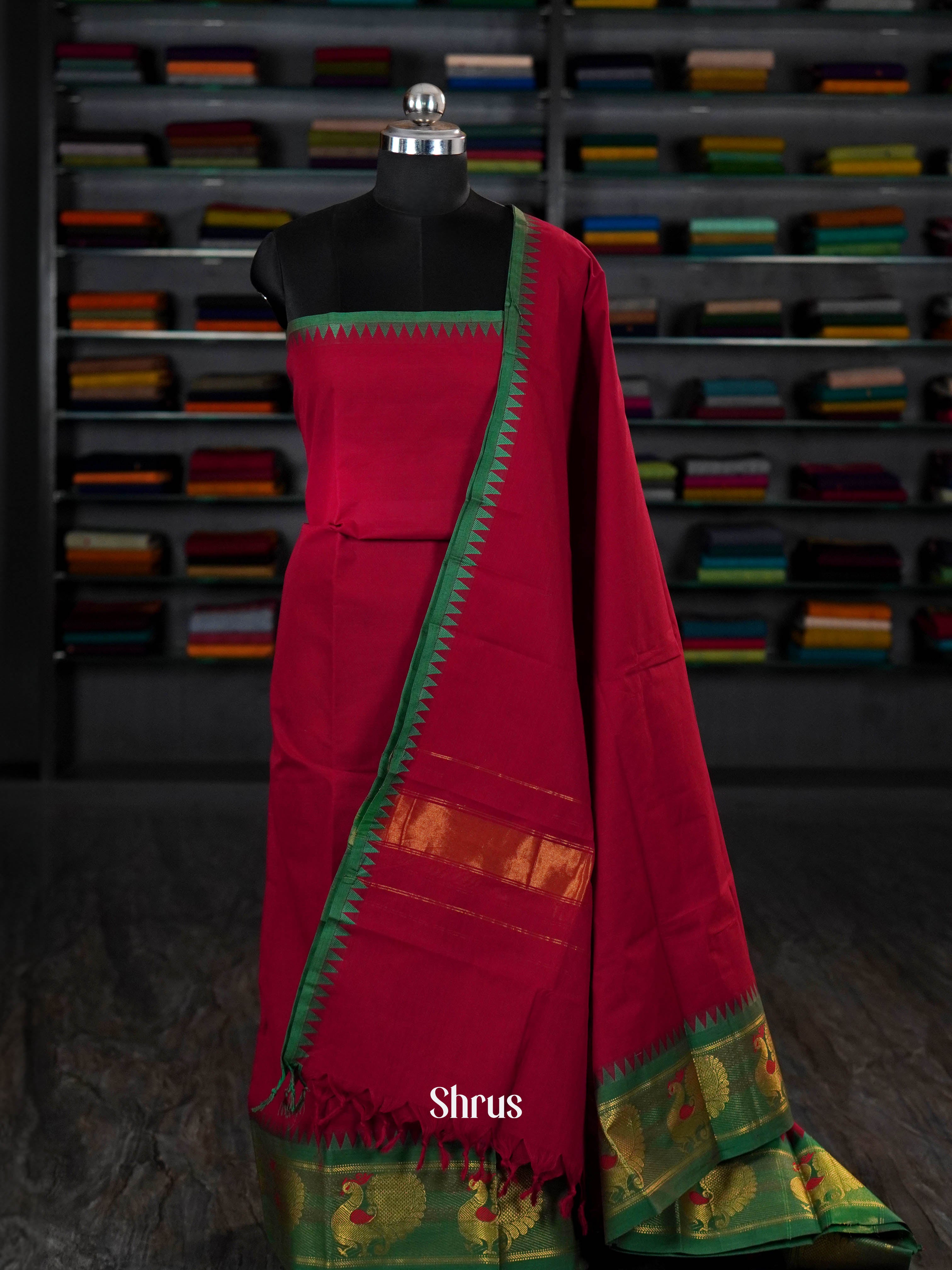 Maroon & Green - chettinad top & dupatta combo - Shop on ShrusEternity.com