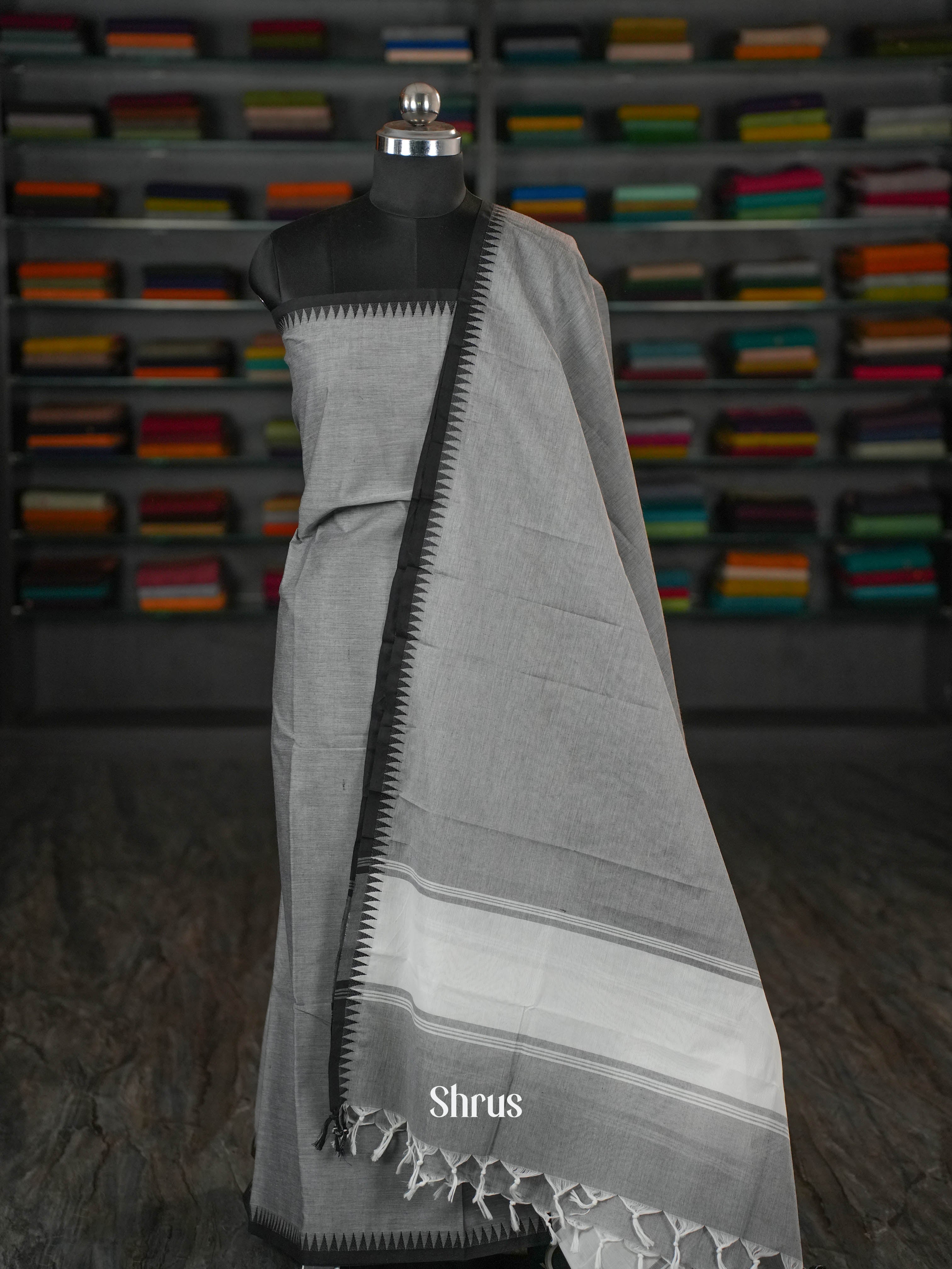 Grey & Black - chettinad top & dupatta combo - Shop on ShrusEternity.com