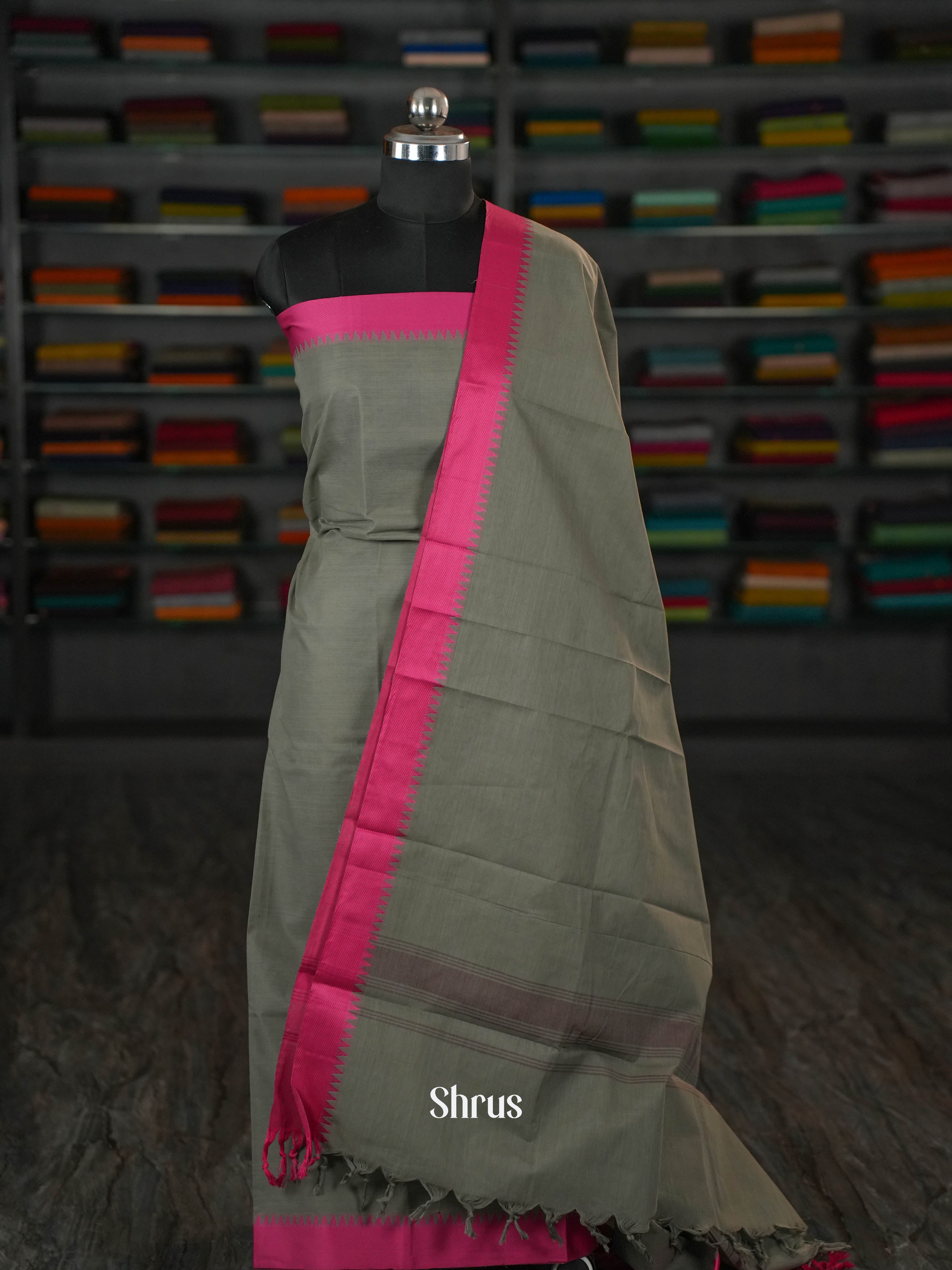 Grey & Pink- chettinad top & dupatta combo - Shop on ShrusEternity.com
