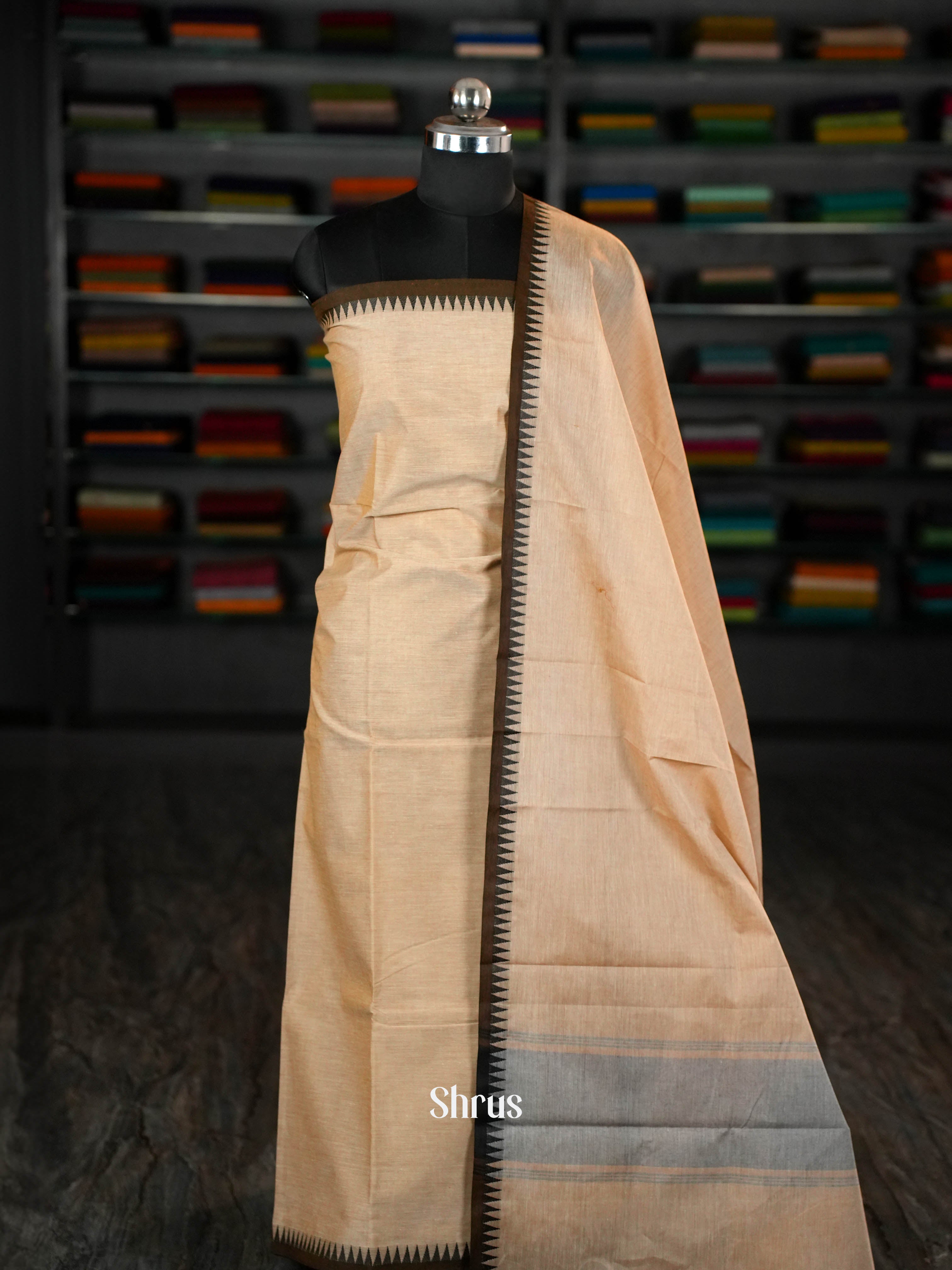 Cream & Green - chettinad top & dupatta combo - Shop on ShrusEternity.com