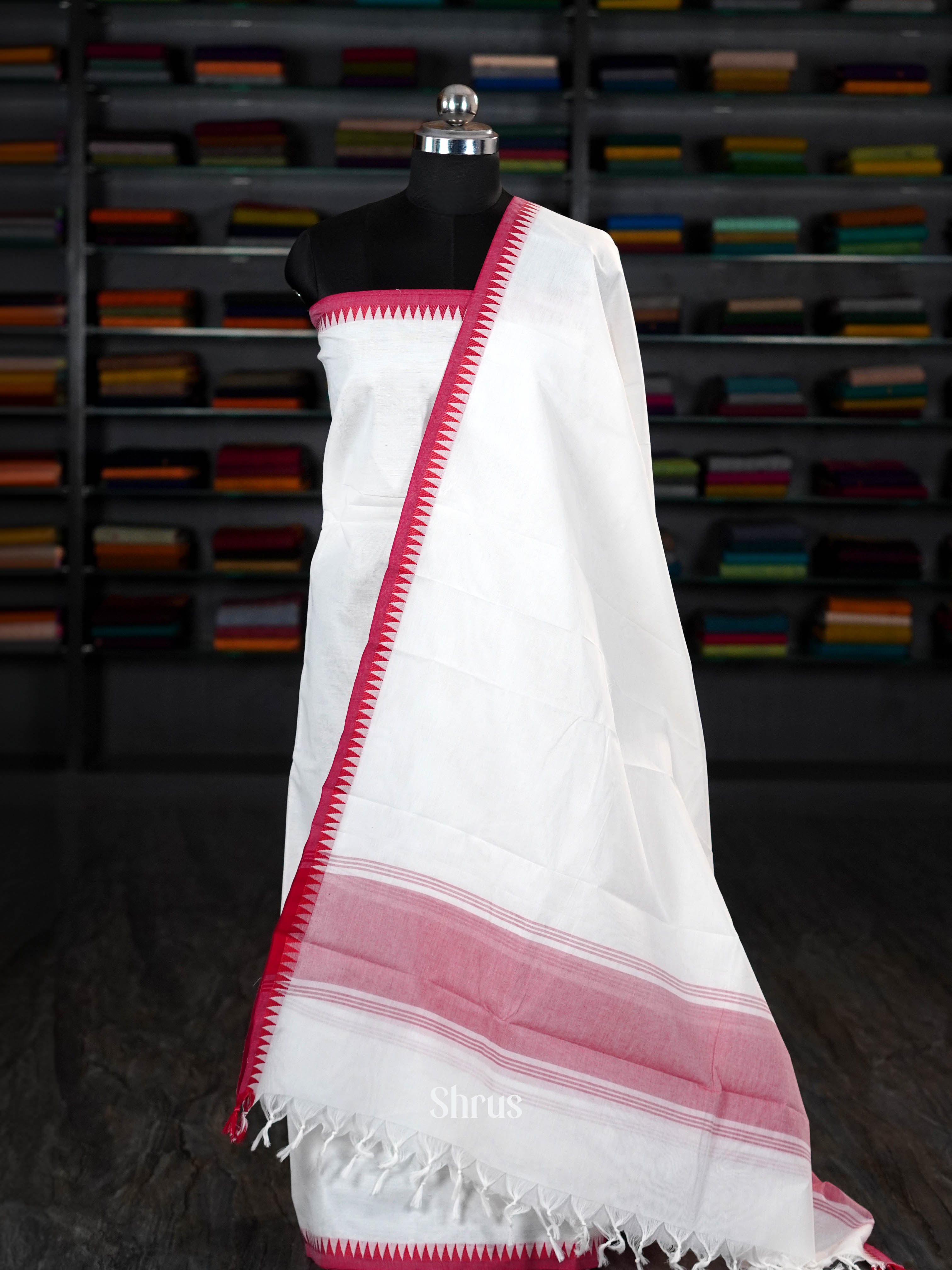 White & Red - chettinad top & dupatta combo - Shop on ShrusEternity.com