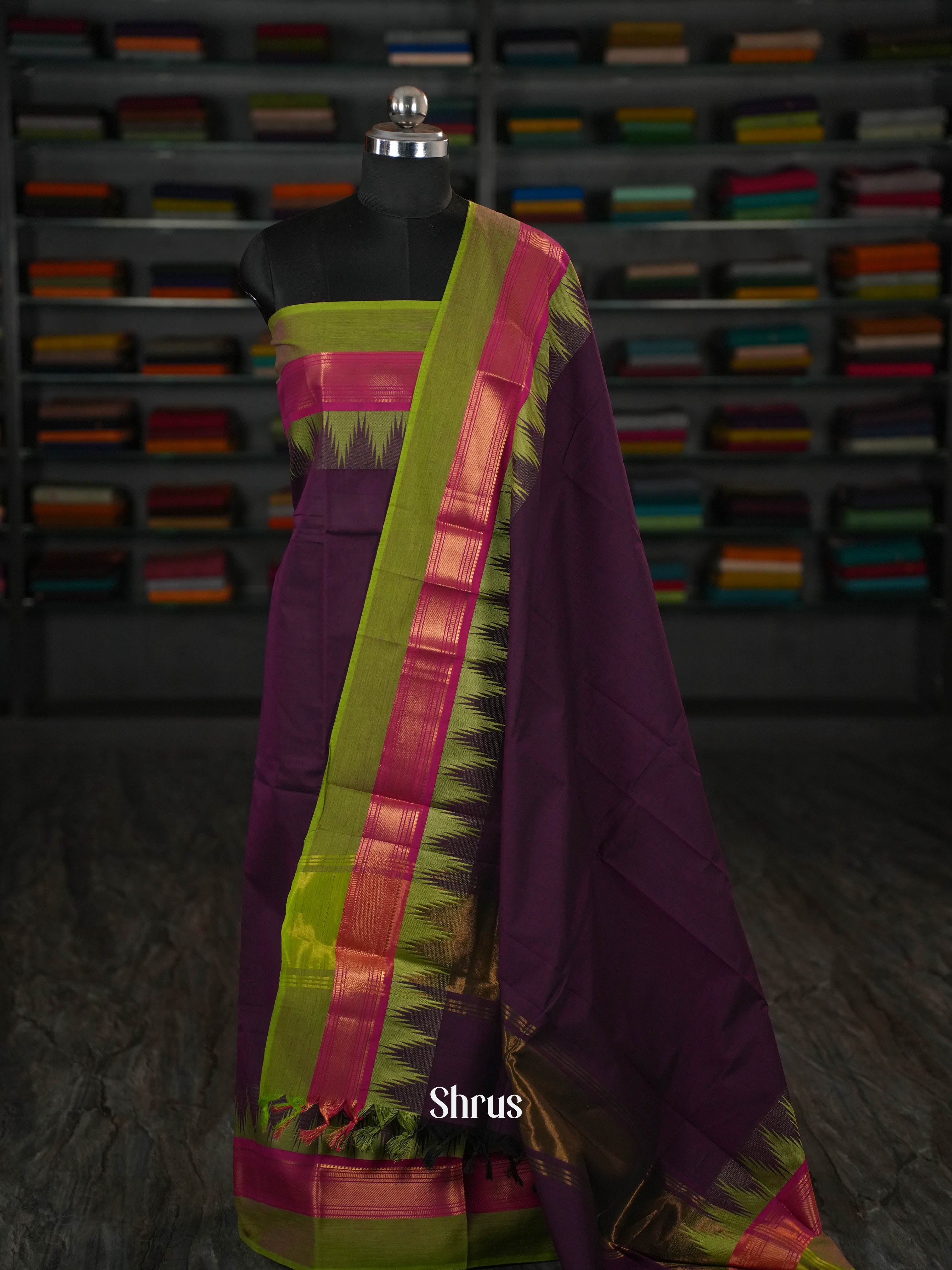 Purple & Green- chettinad top & dupatta combo - Shop on ShrusEternity.com