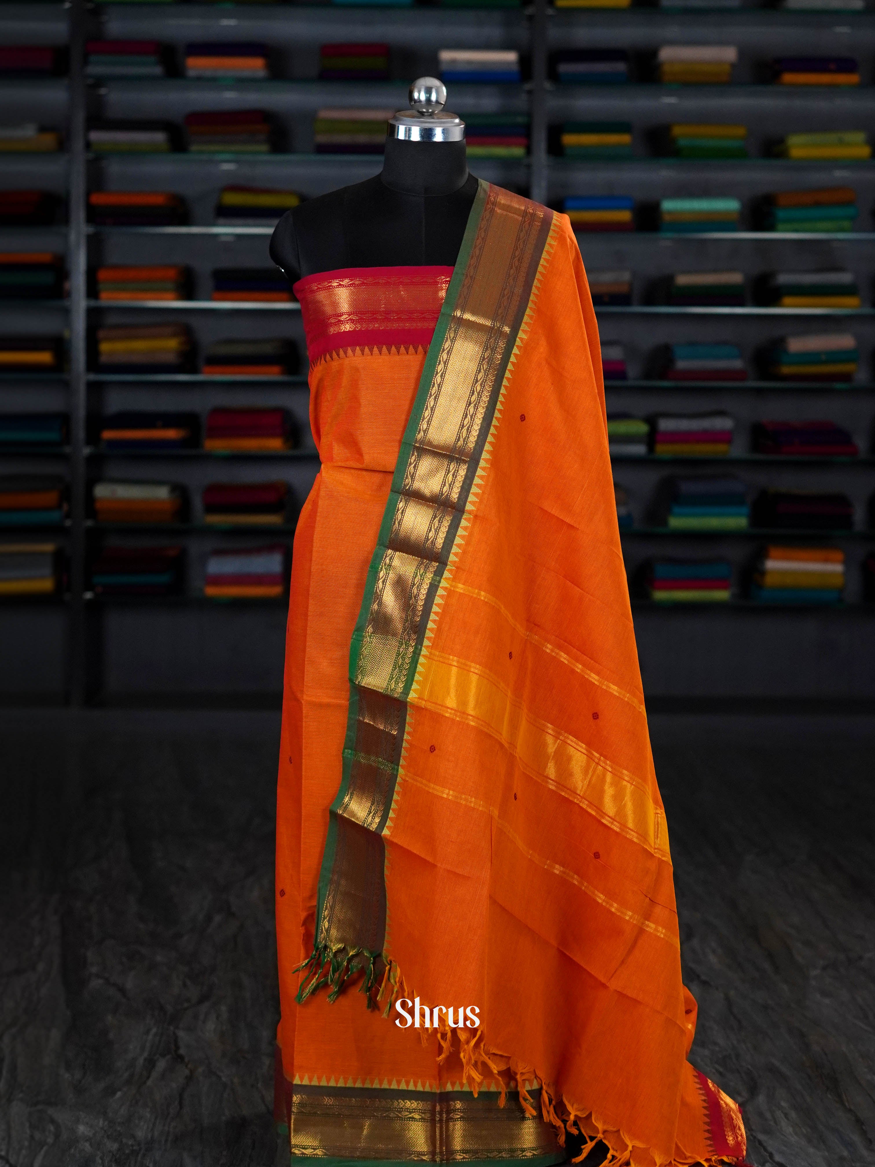 Orange & Green - chettinad top & dupatta combo - Shop on ShrusEternity.com