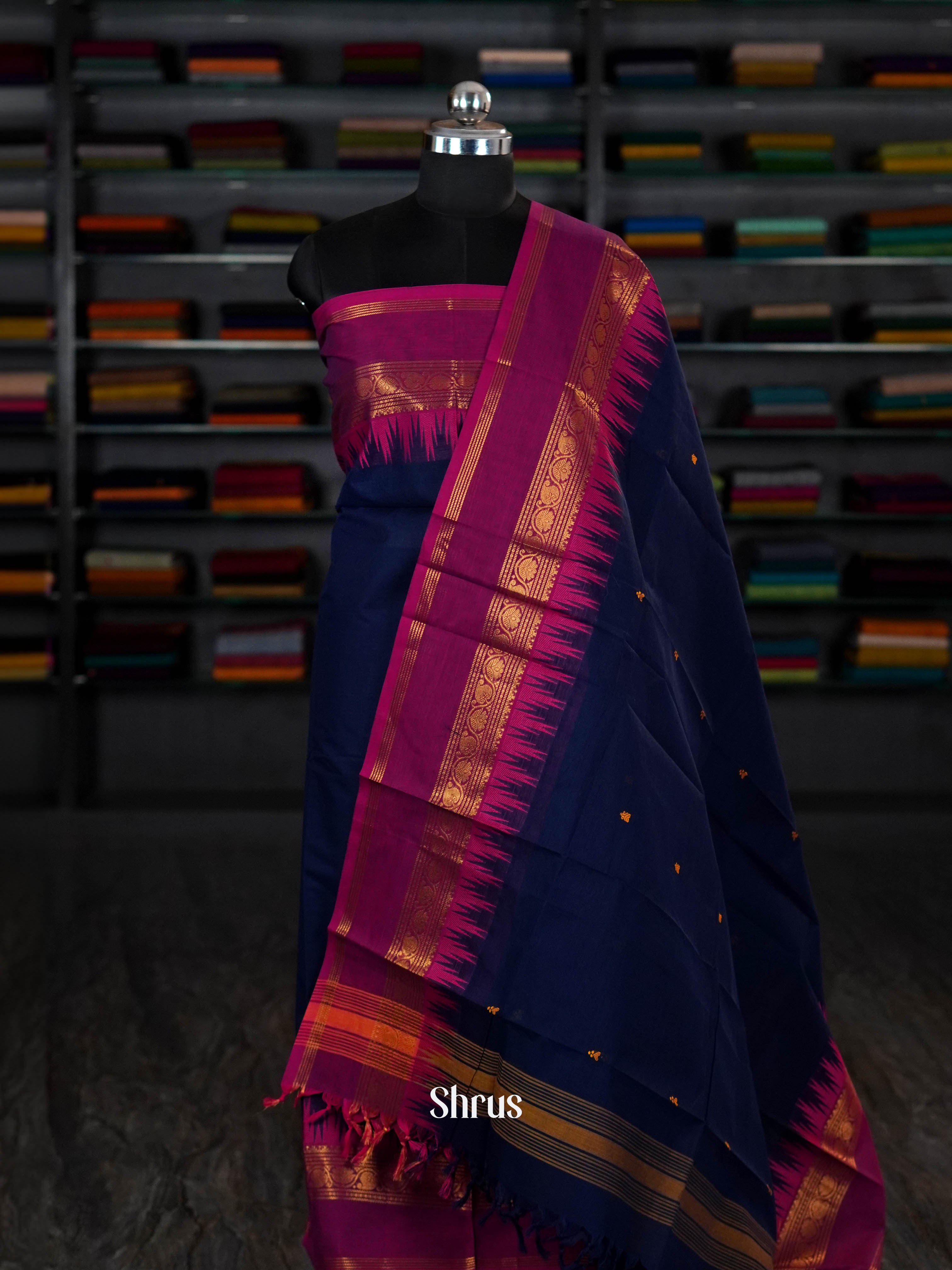 Dark Blue & Purple - chettinad top & dupatta combo - Shop on ShrusEternity.com