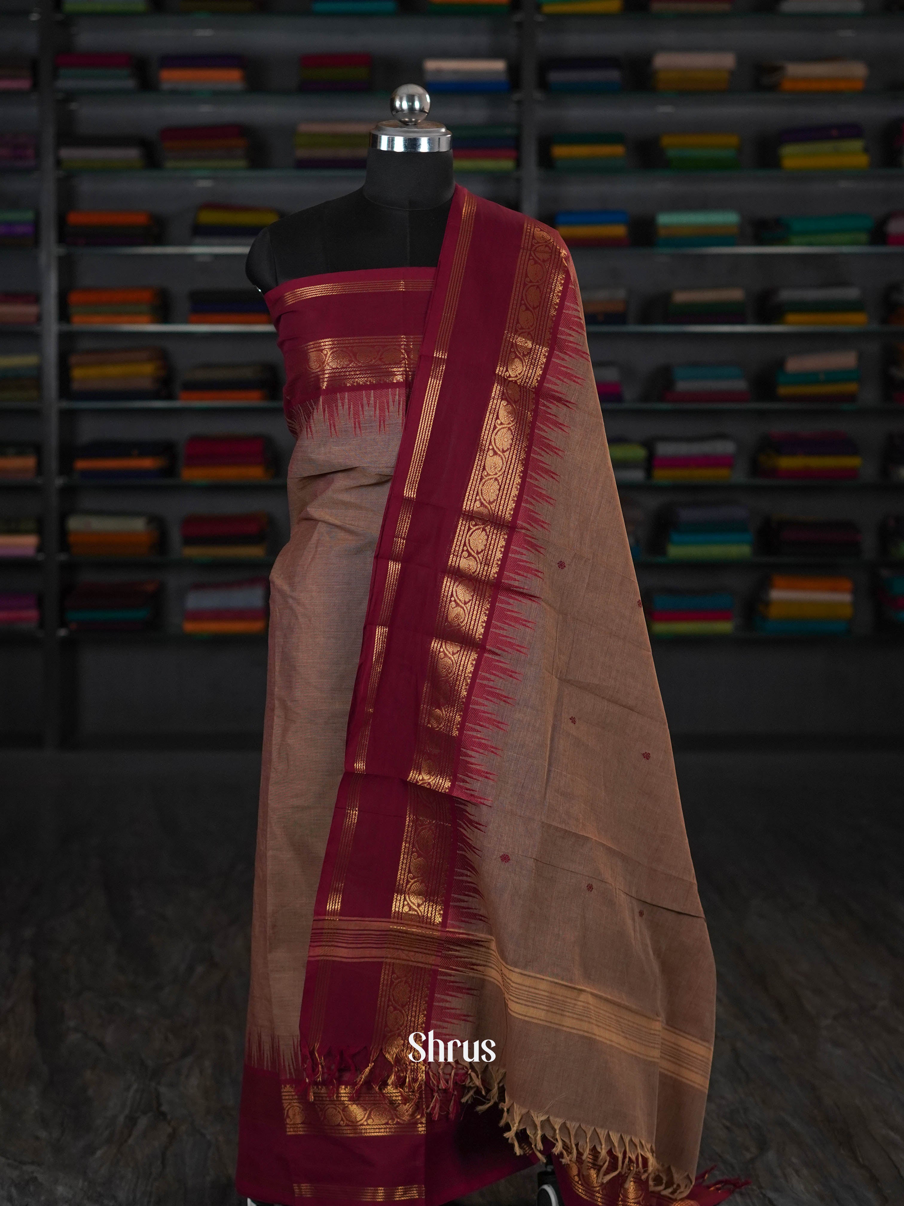 Brown & Maroon - chettinad top & dupatta combo - Shop on ShrusEternity.com