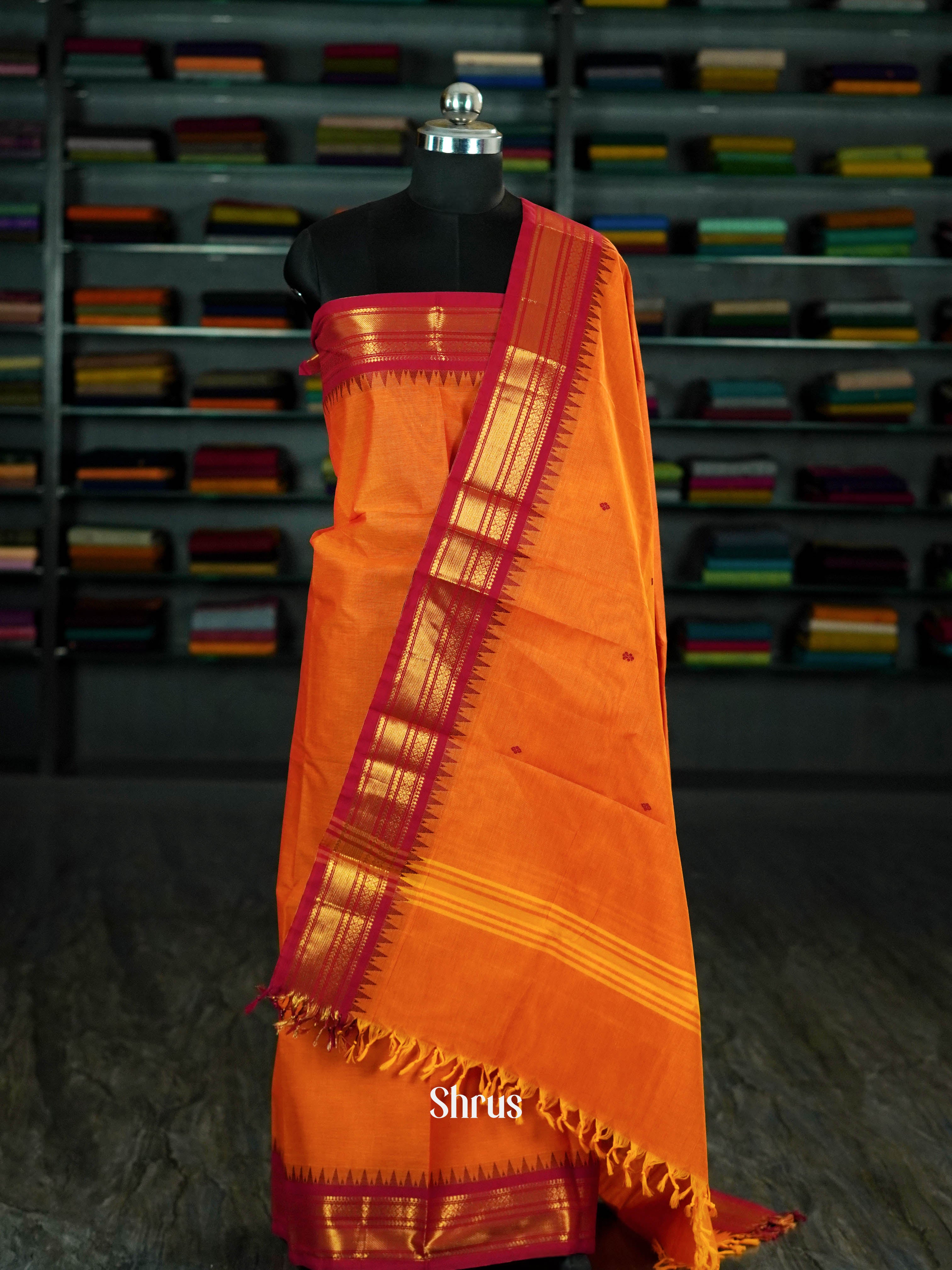Orange & Red - chettinad top & dupatta combo - Shop on ShrusEternity.com
