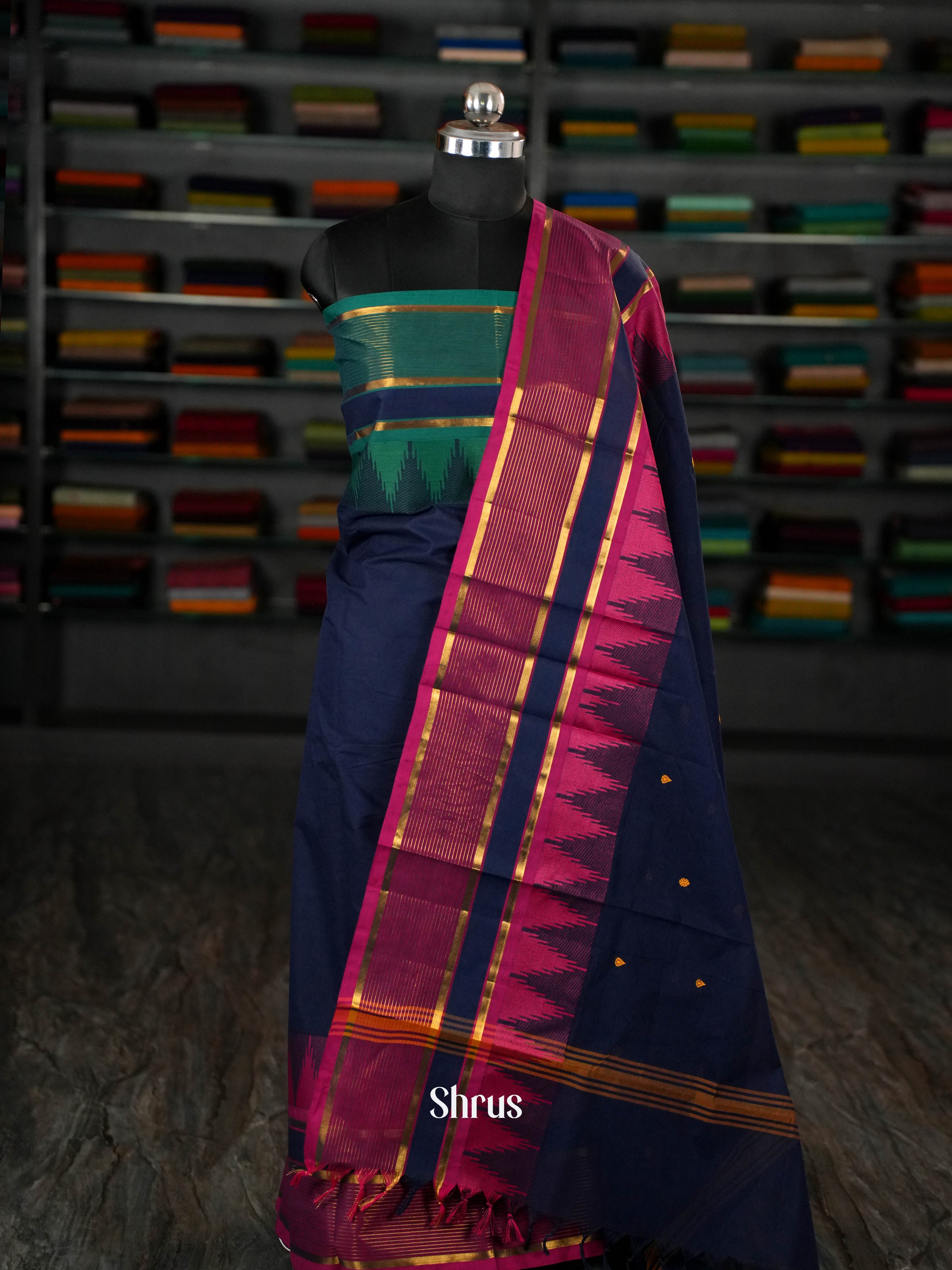 Dark Blue & Green - chettinad top & dupatta combo - Shop on ShrusEternity.com