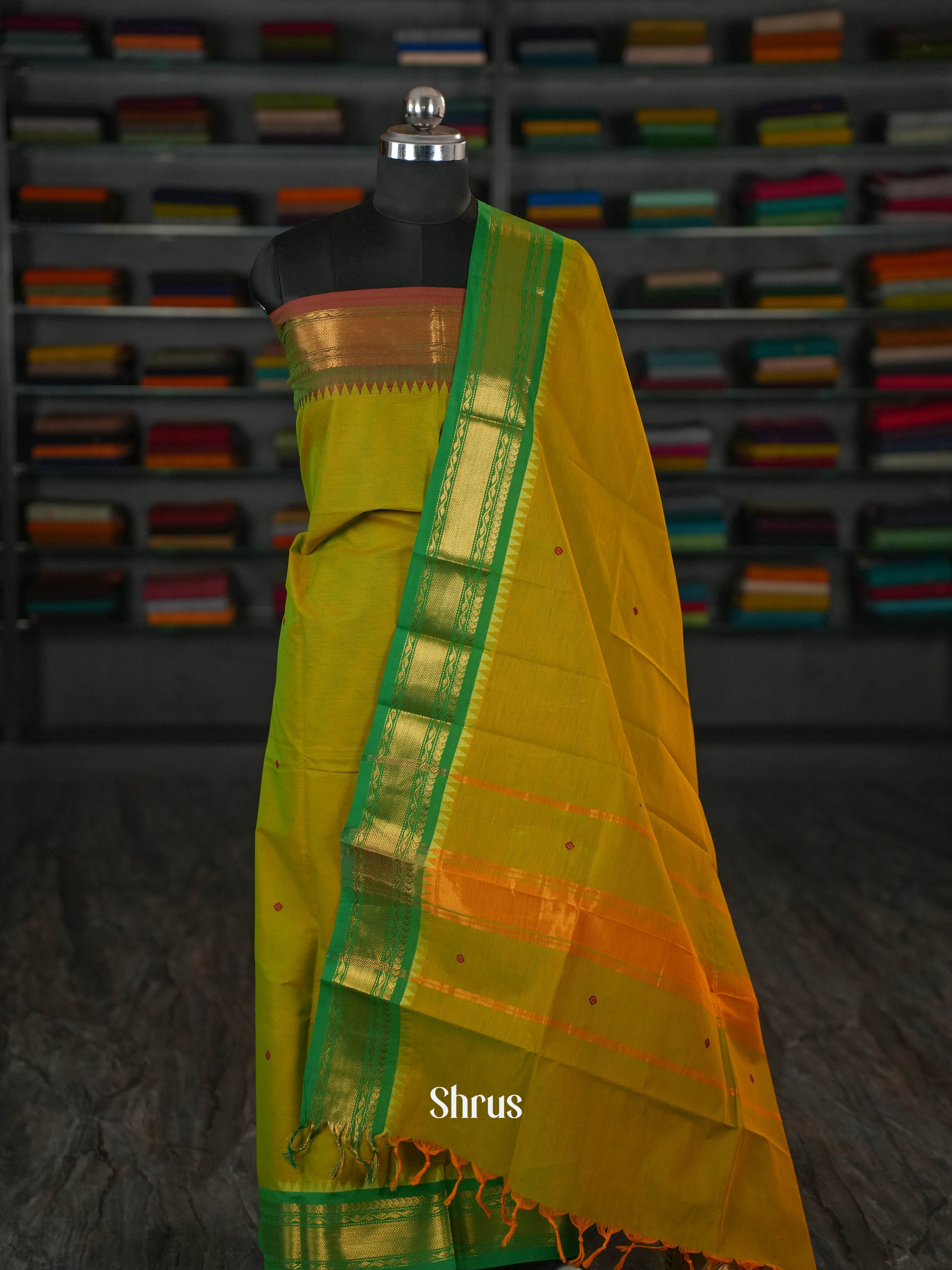 Yellowish Green - chettinad top & dupatta combo - Shop on ShrusEternity.com