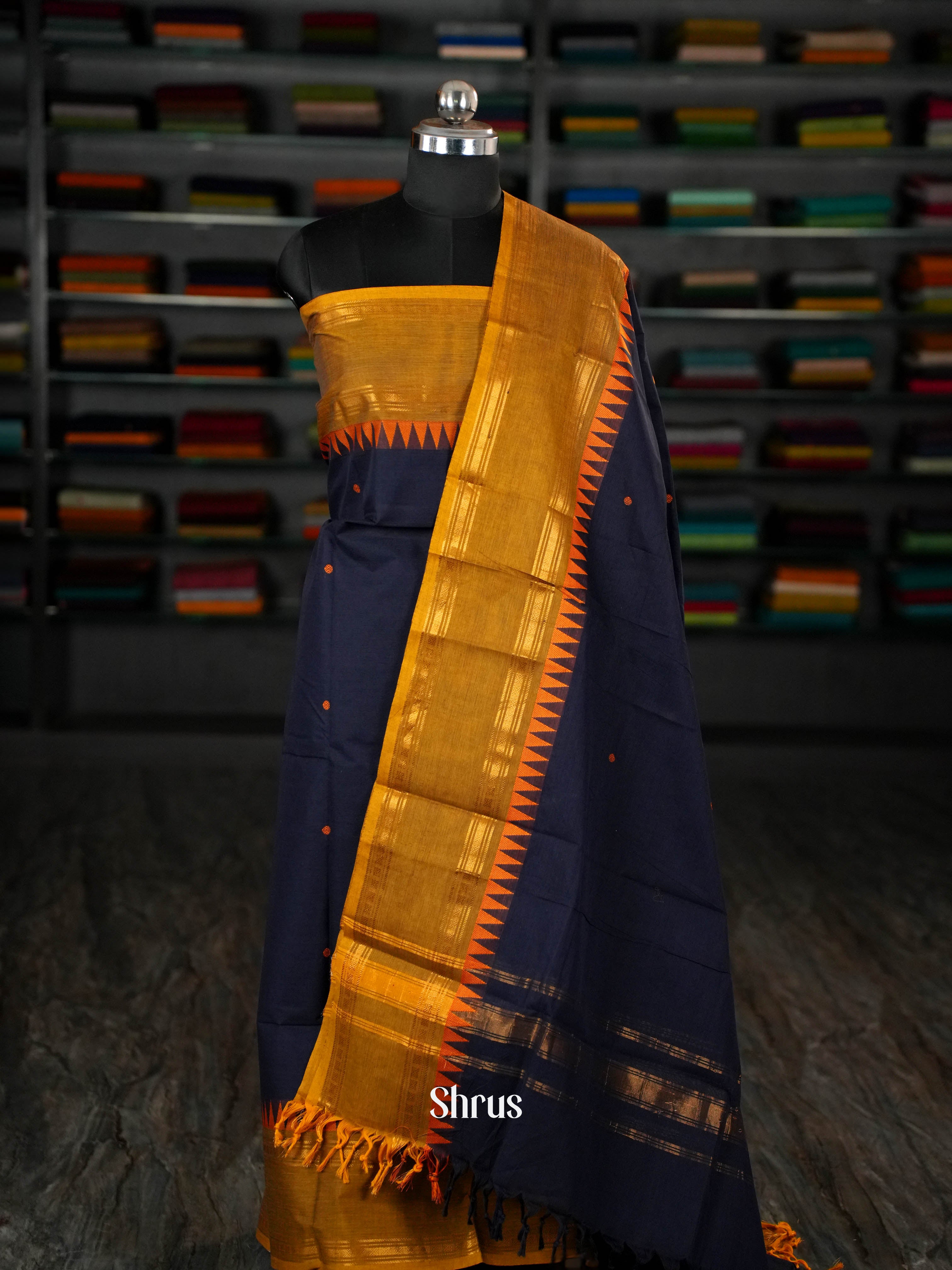 Blue & Brown - chettinad top & dupatta combo - Shop on ShrusEternity.com