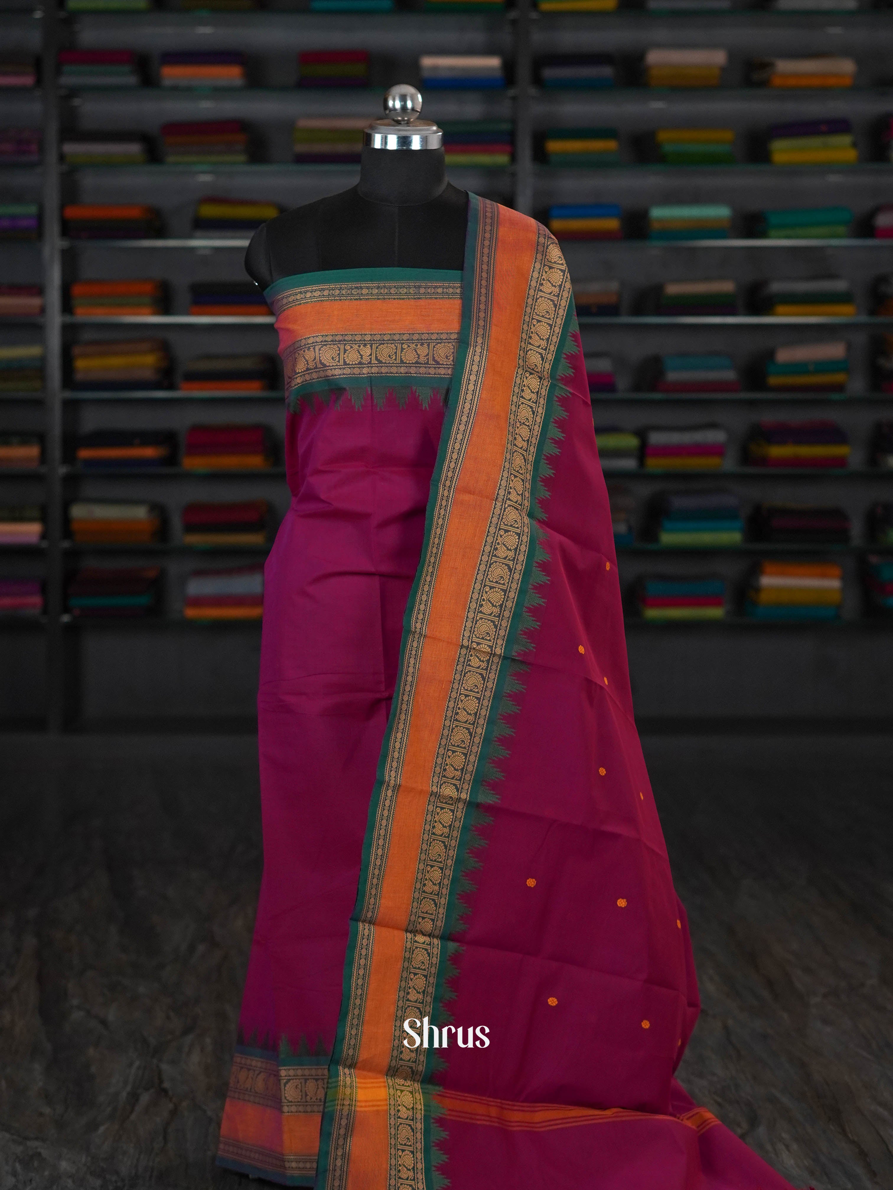 Magenta & Green - chettinad top & dupatta combo - Shop on ShrusEternity.com