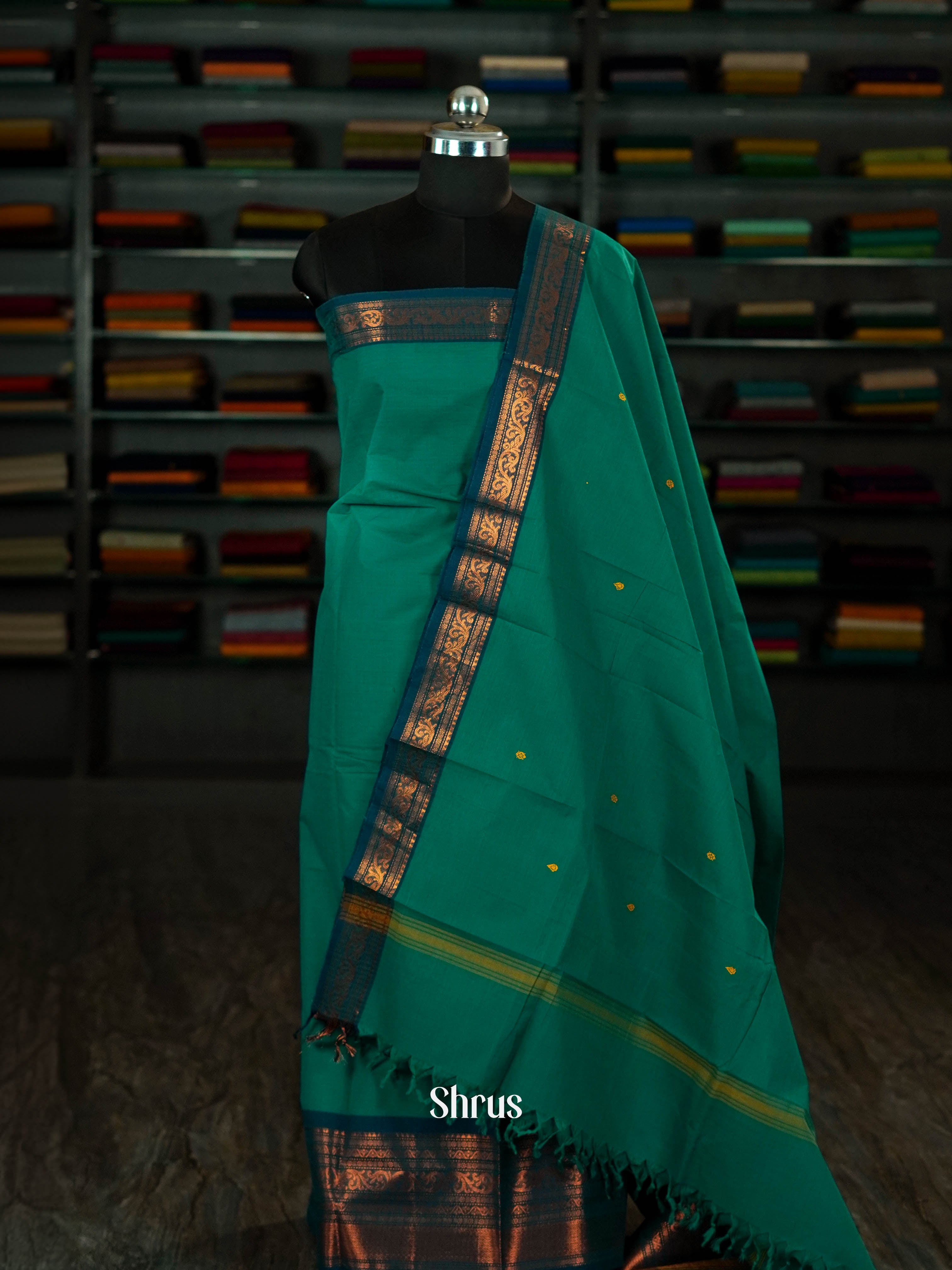 Teal - chettinad top & dupatta combo - Shop on ShrusEternity.com
