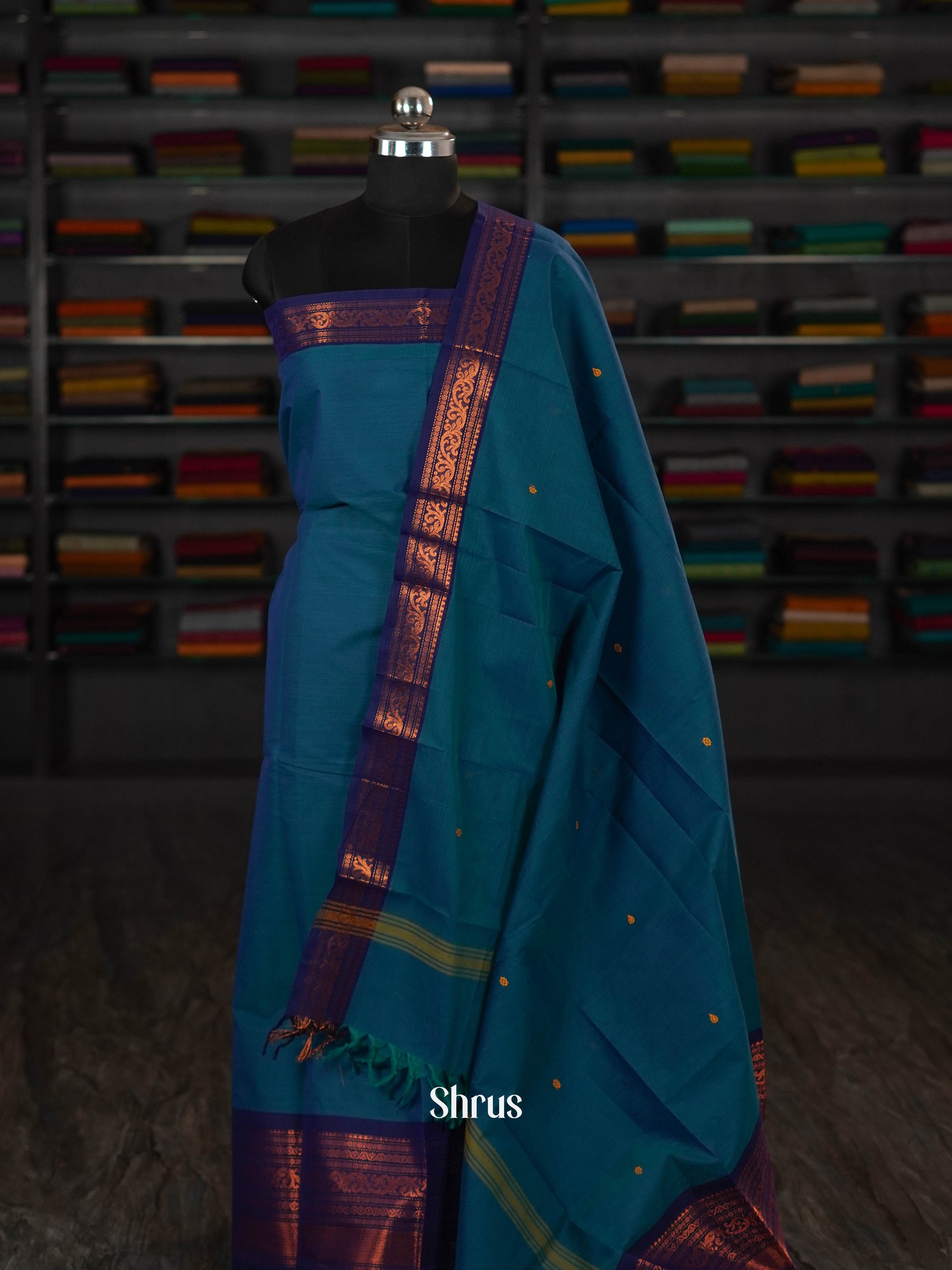 Blue & Dark Blue - chettinad top & dupatta combo - Shop on ShrusEternity.com