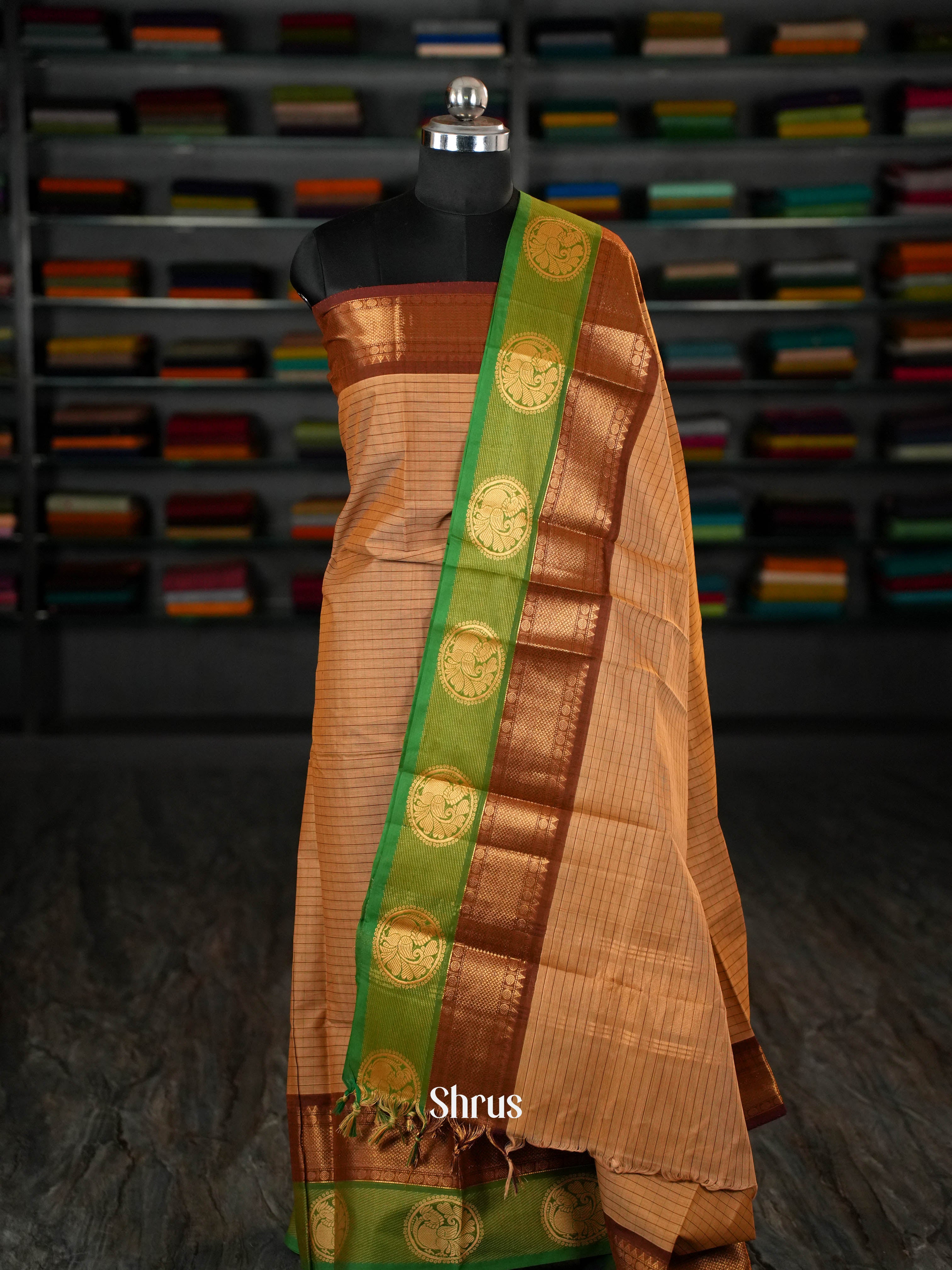 Brown & Green - chettinad top & dupatta combo - Shop on ShrusEternity.com
