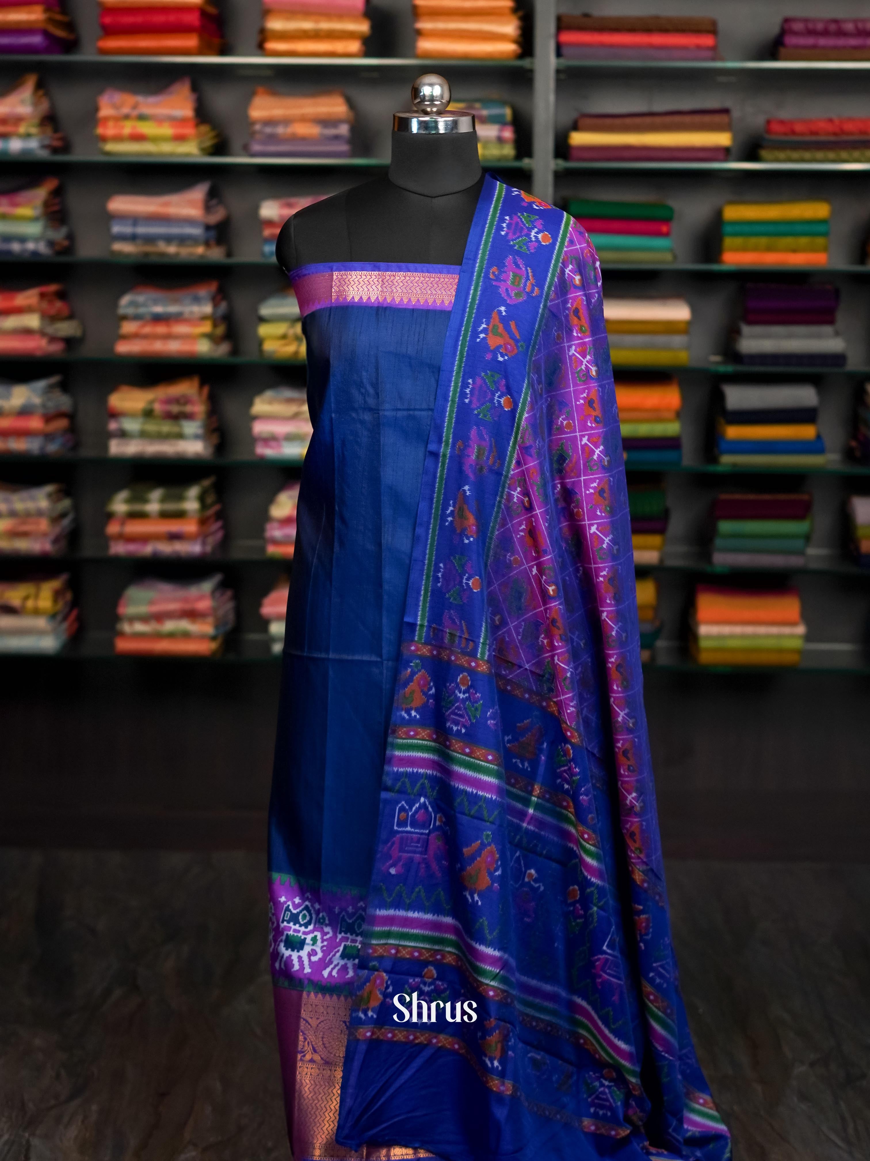 Blue & Dark Purple - semi patola Unstitch Top - Shop on ShrusEternity.com