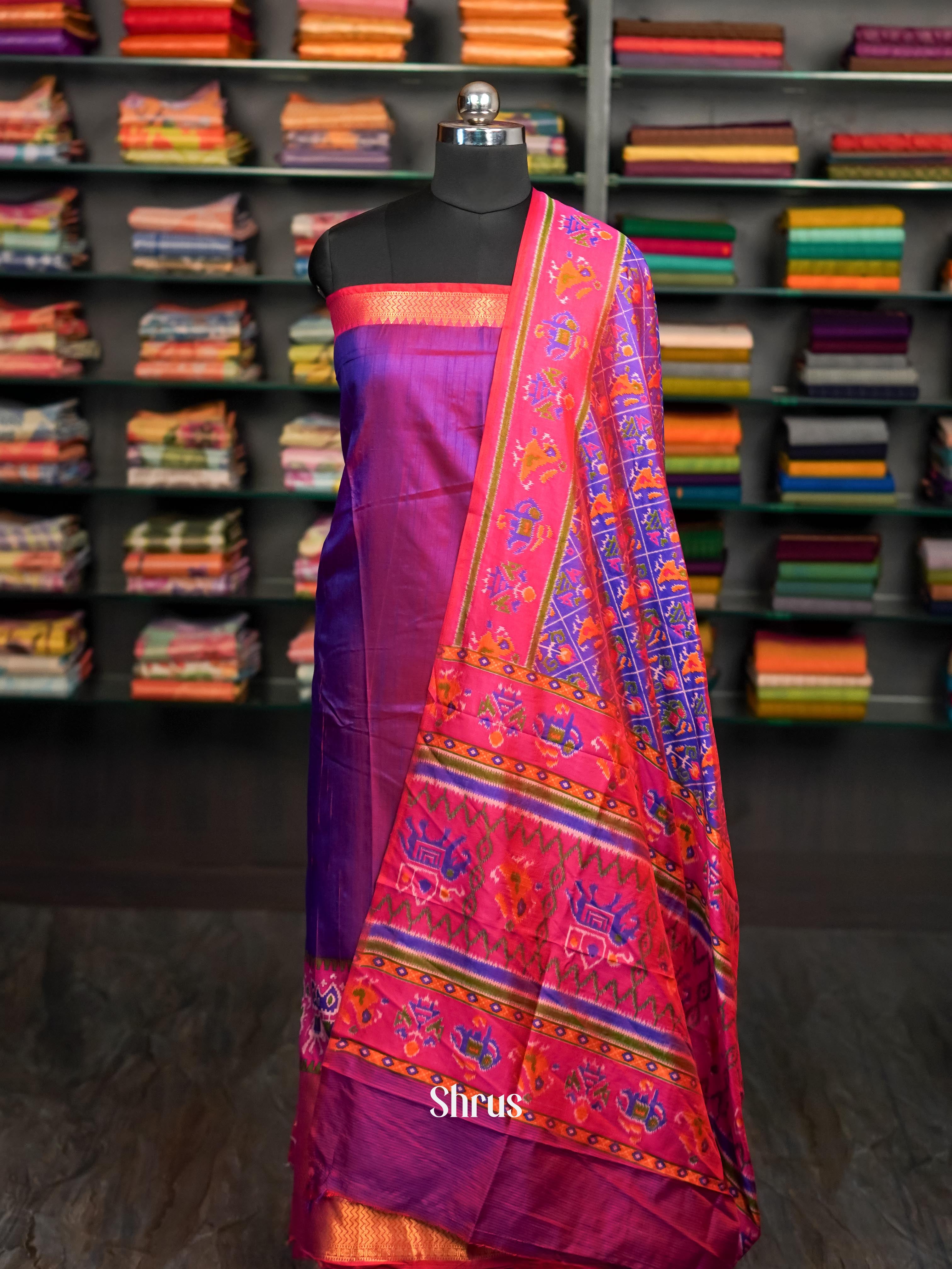 Double Shaded Pink & Purple - semi patola Unstitch Top - Shop on ShrusEternity.com