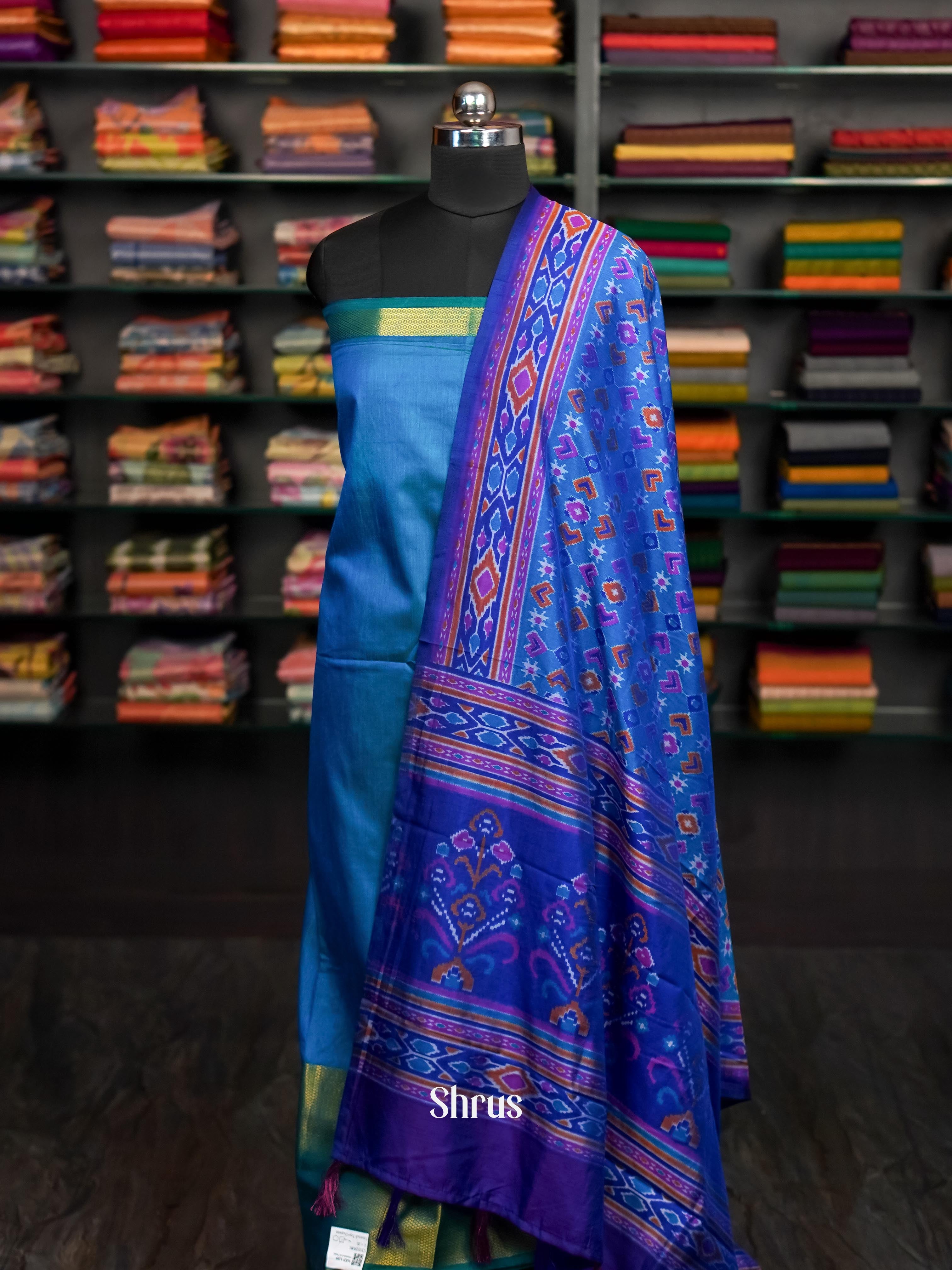 Teal & Blue - semi patola Unstitch Top - Shop on ShrusEternity.com