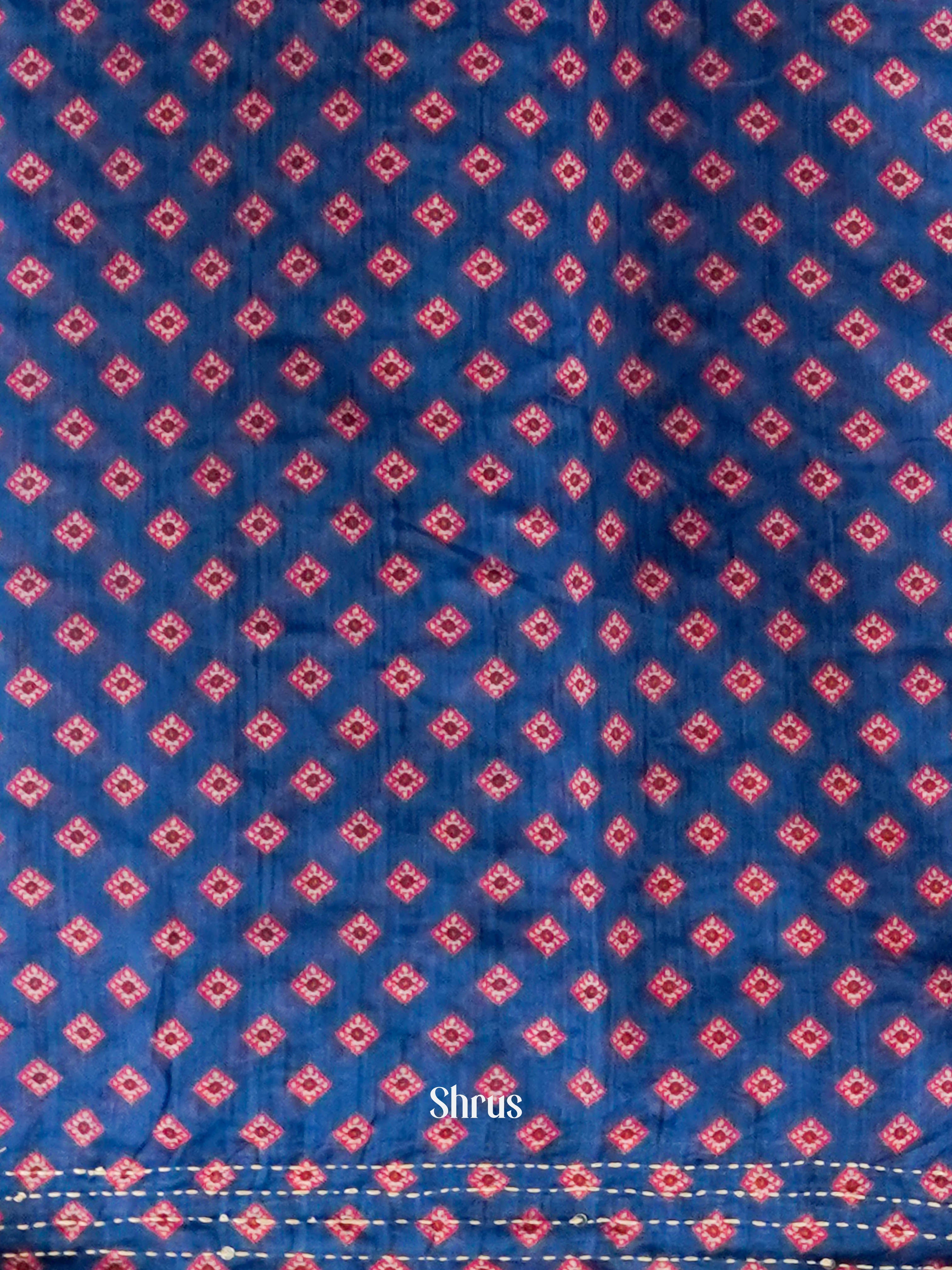 Blue & Red - Semi Kantha Saree - Shop on ShrusEternity.com