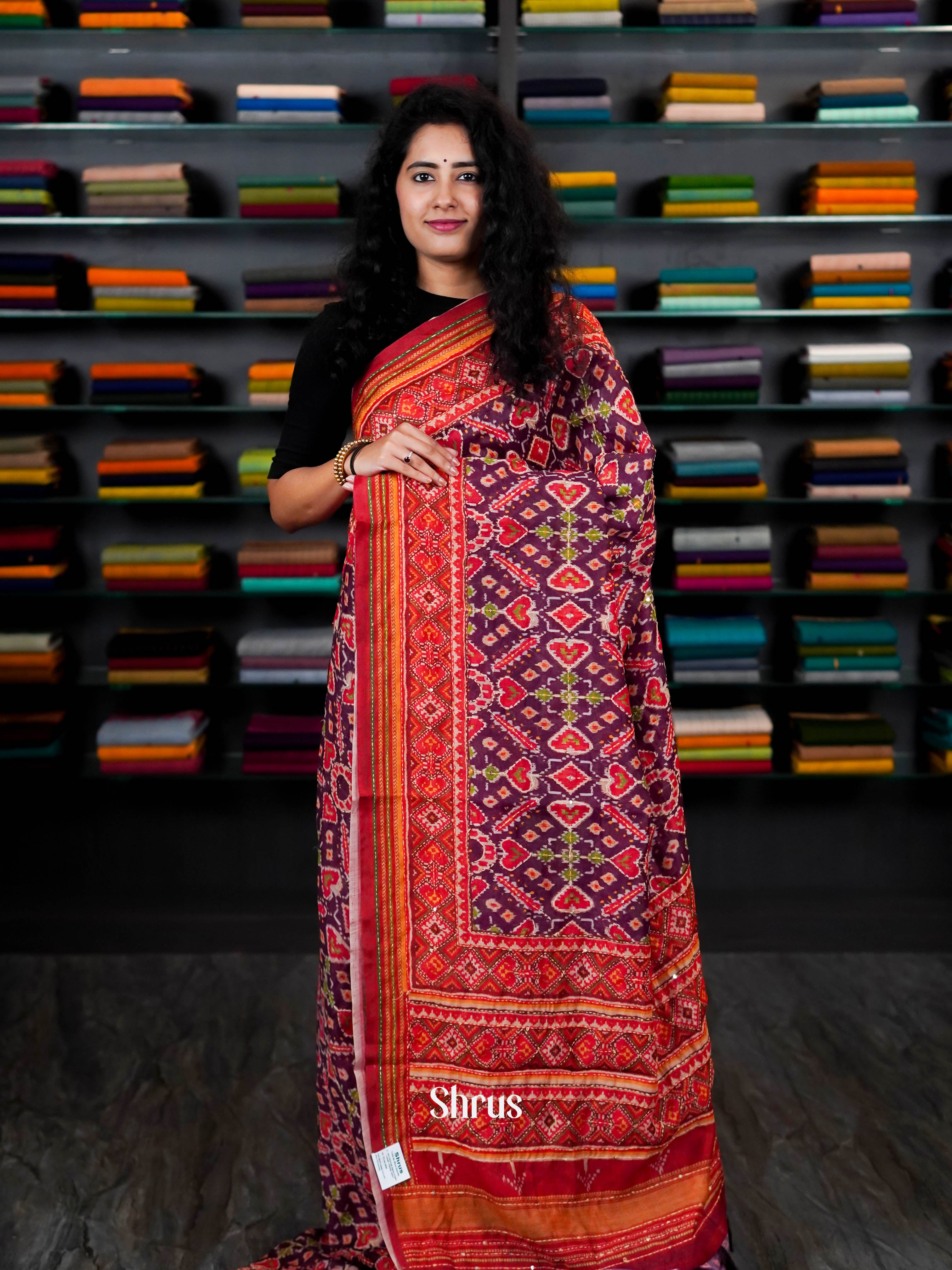 Purple & Red - Semi Kantha Saree - Shop on ShrusEternity.com