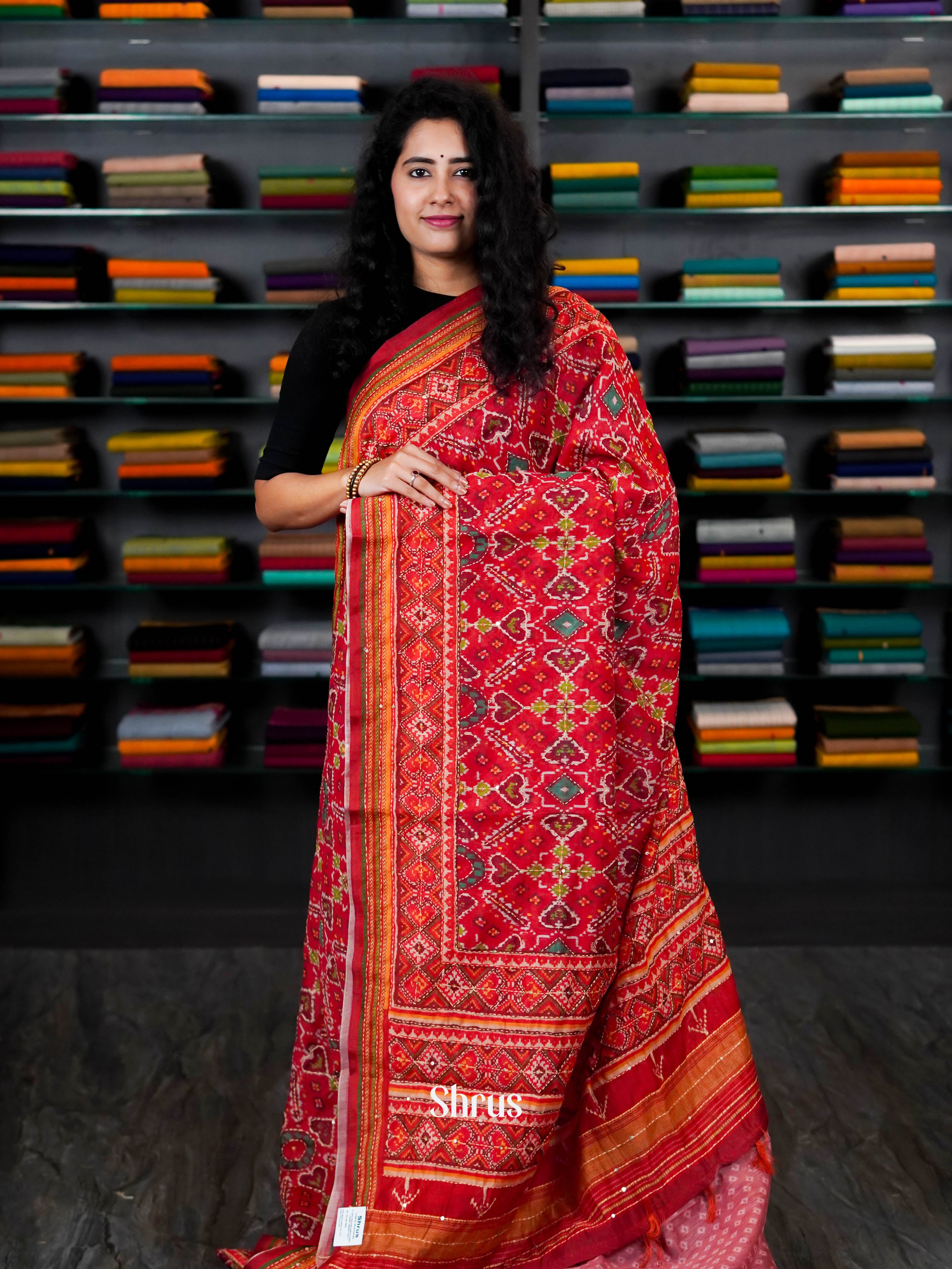 Red - Semi Kantha Saree - Shop on ShrusEternity.com