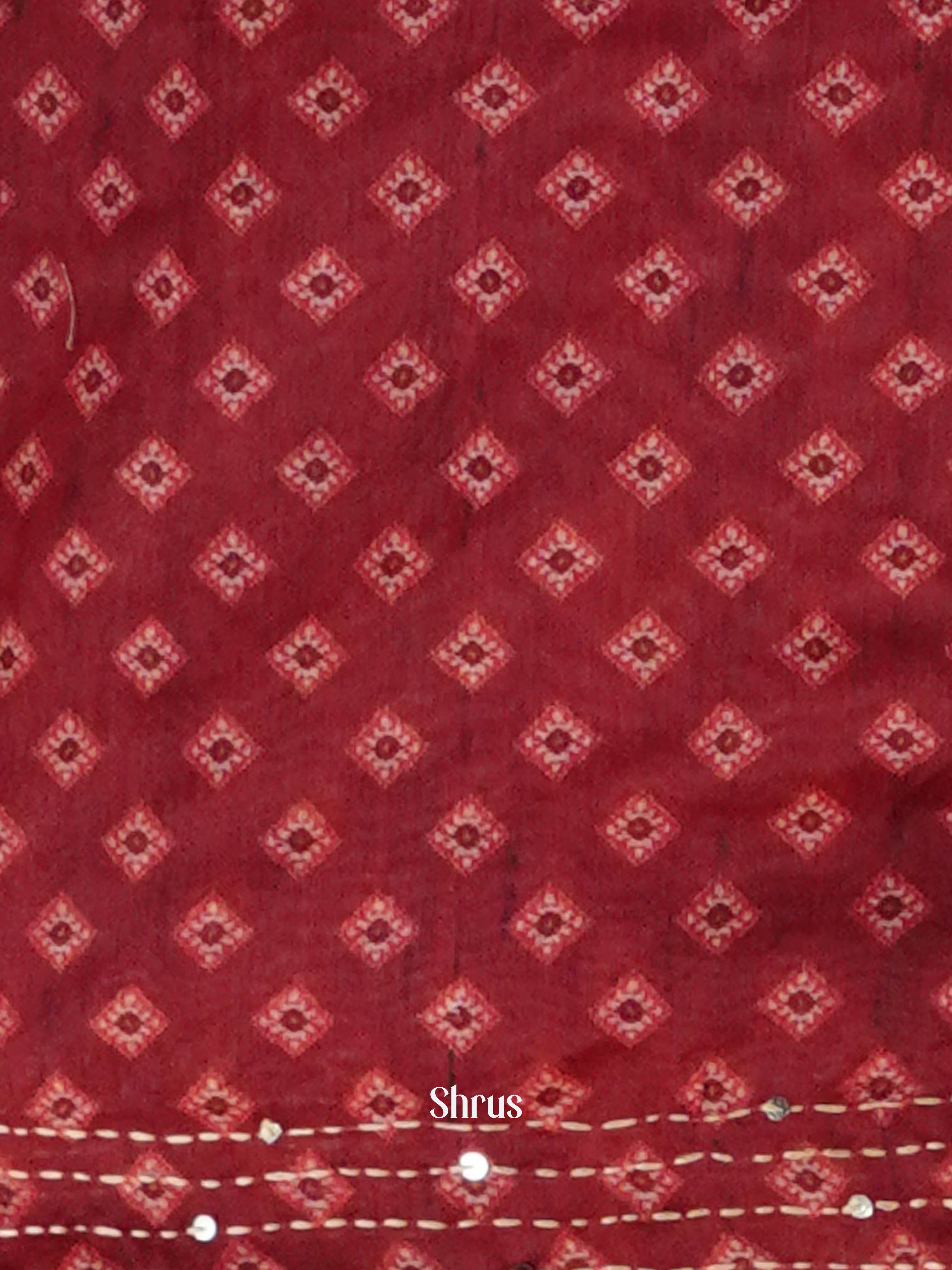 Red - Semi Kantha Saree - Shop on ShrusEternity.com