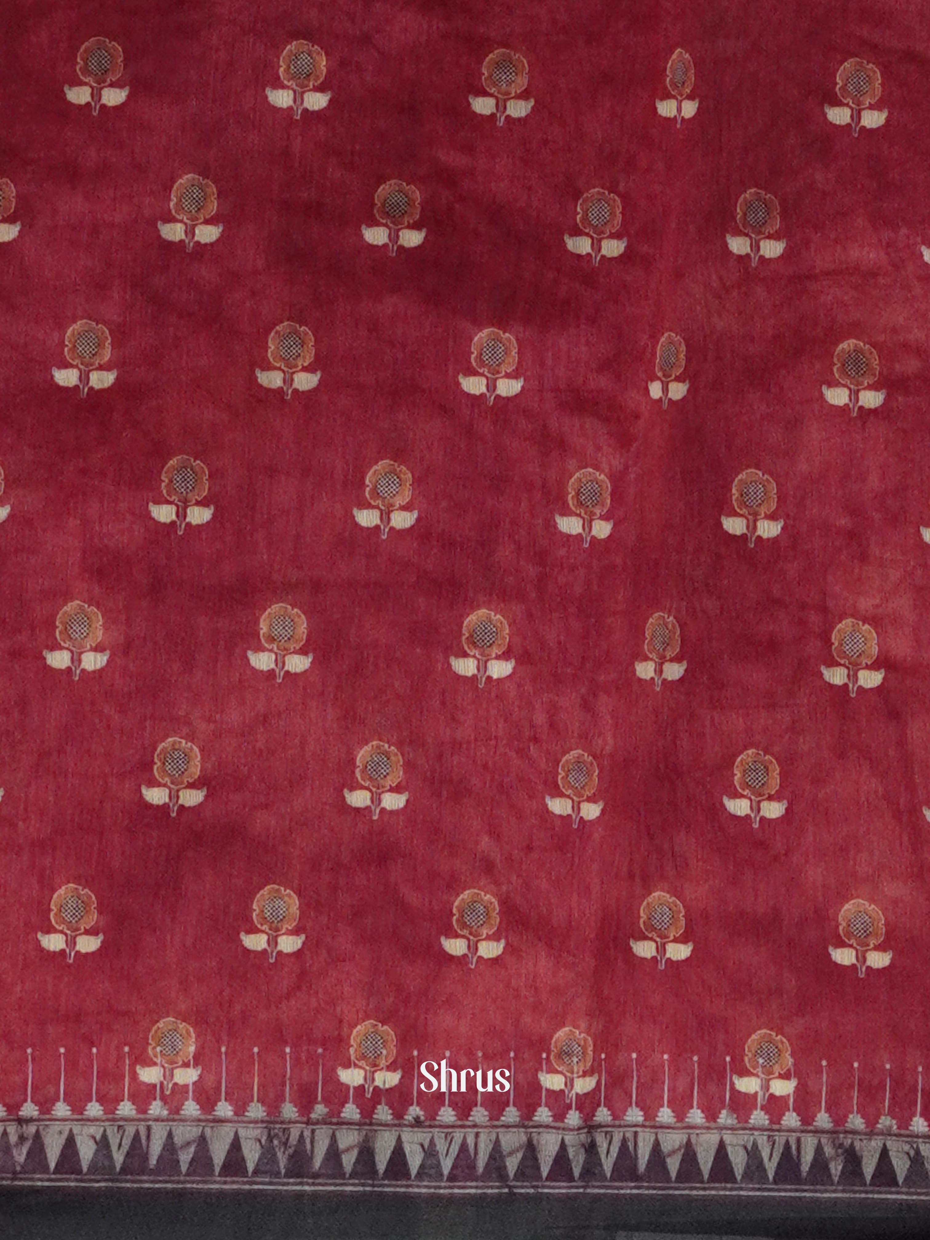 Red & Brown - Semi Kantha Saree - Shop on ShrusEternity.com