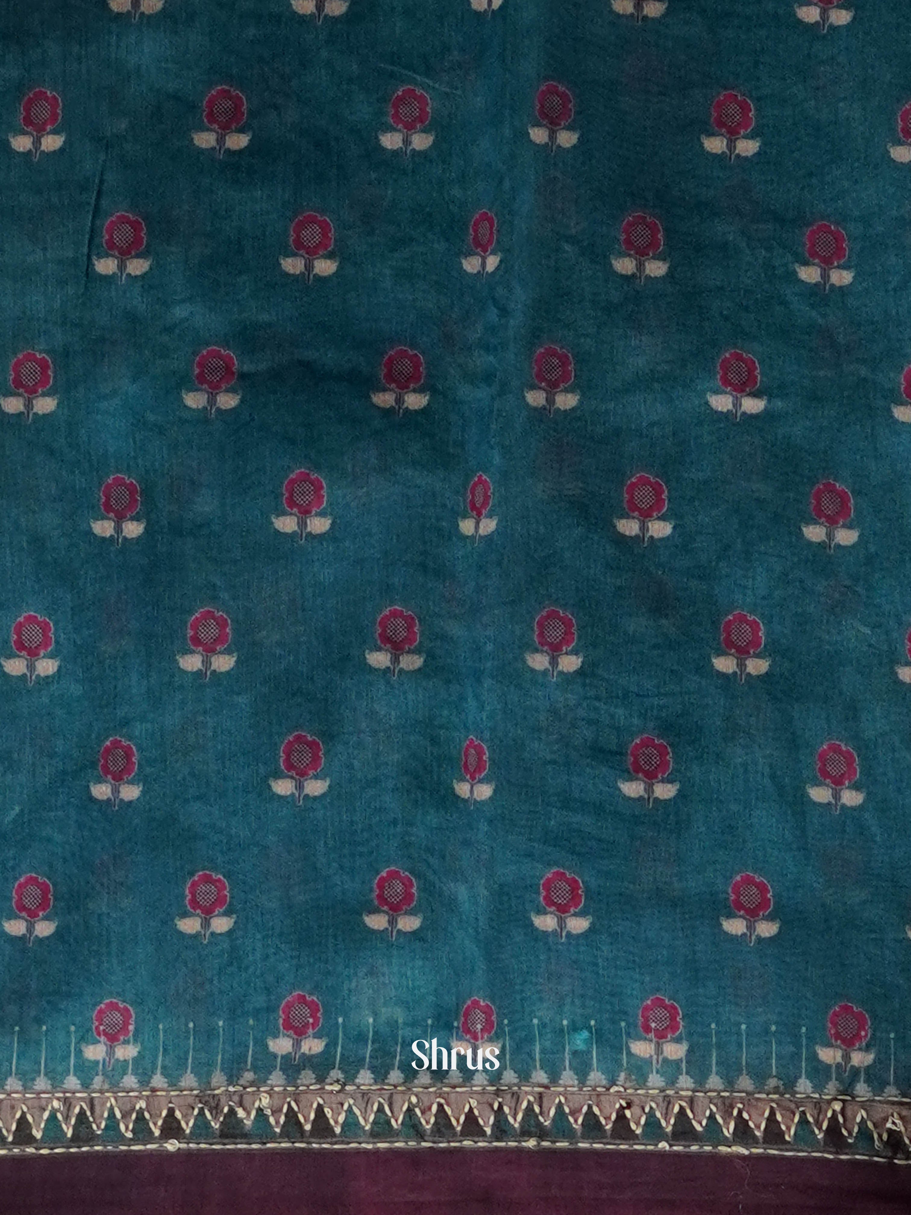 Teal Blue - Semi Kantha Saree - Shop on ShrusEternity.com