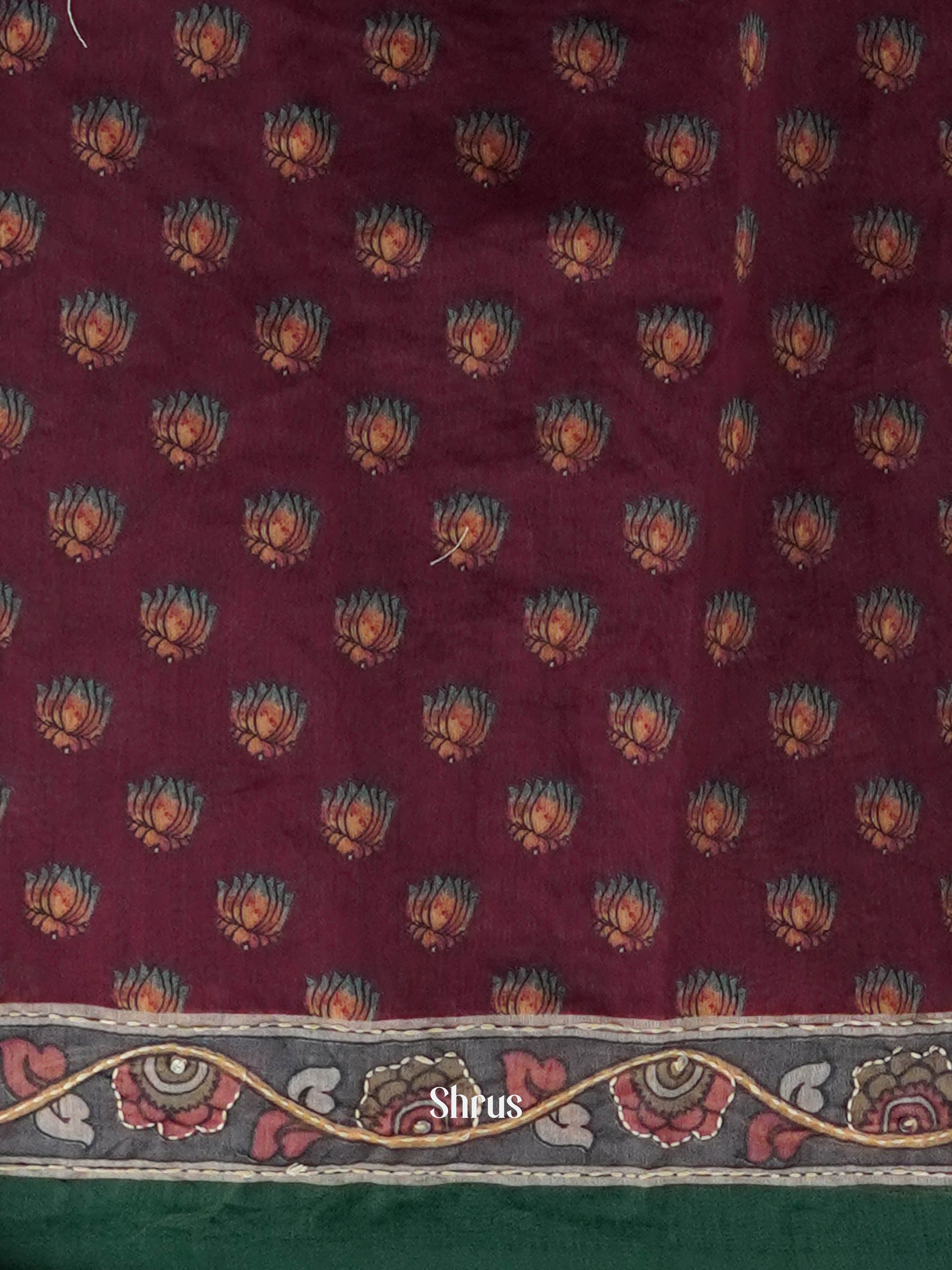 Maroon & Green - Semi Kantha Saree - Shop on ShrusEternity.com