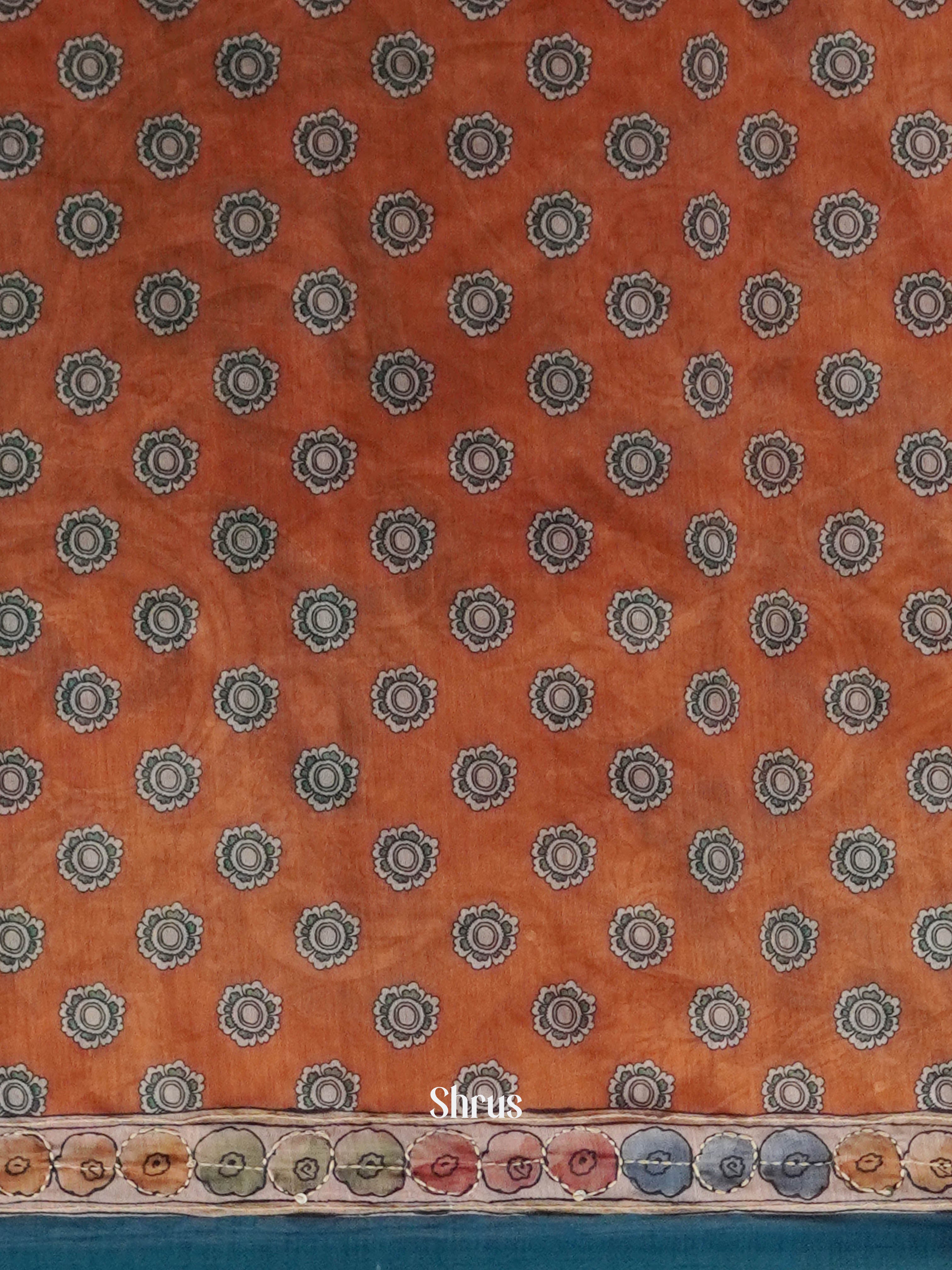 Orange & Blue - Semi Kantha Saree - Shop on ShrusEternity.com
