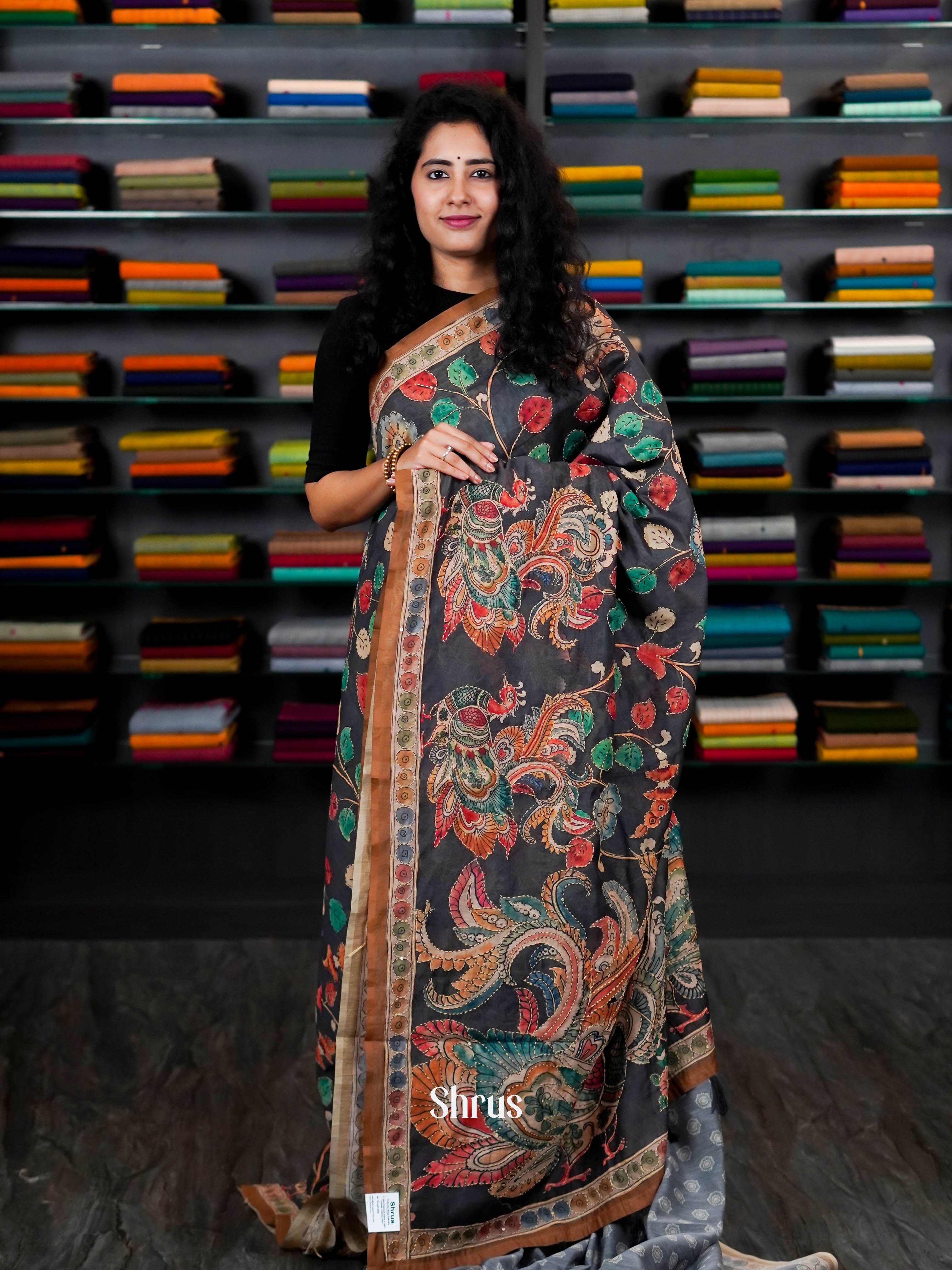 Black & Brown - Semi Kantha Saree - Shop on ShrusEternity.com