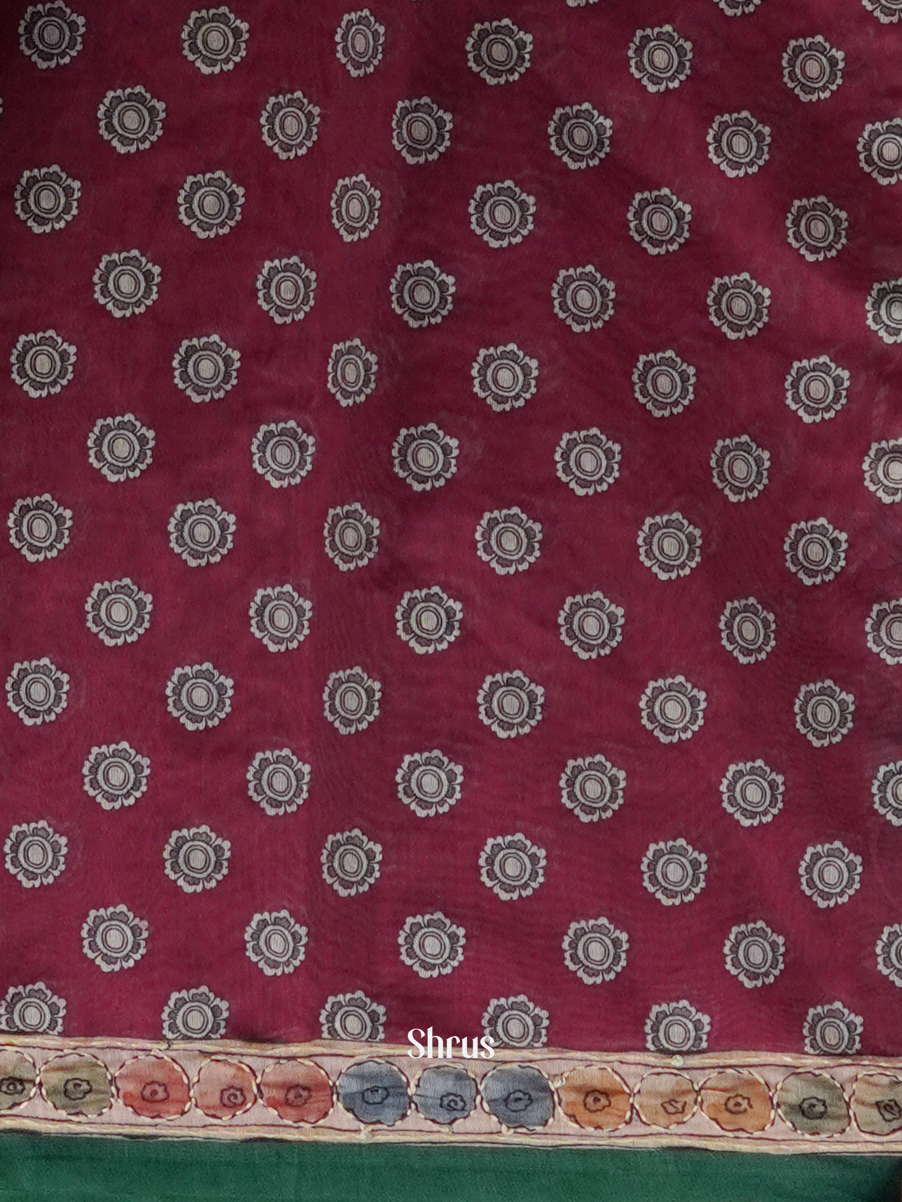 Maroon & Green - Semi Kantha Saree - Shop on ShrusEternity.com