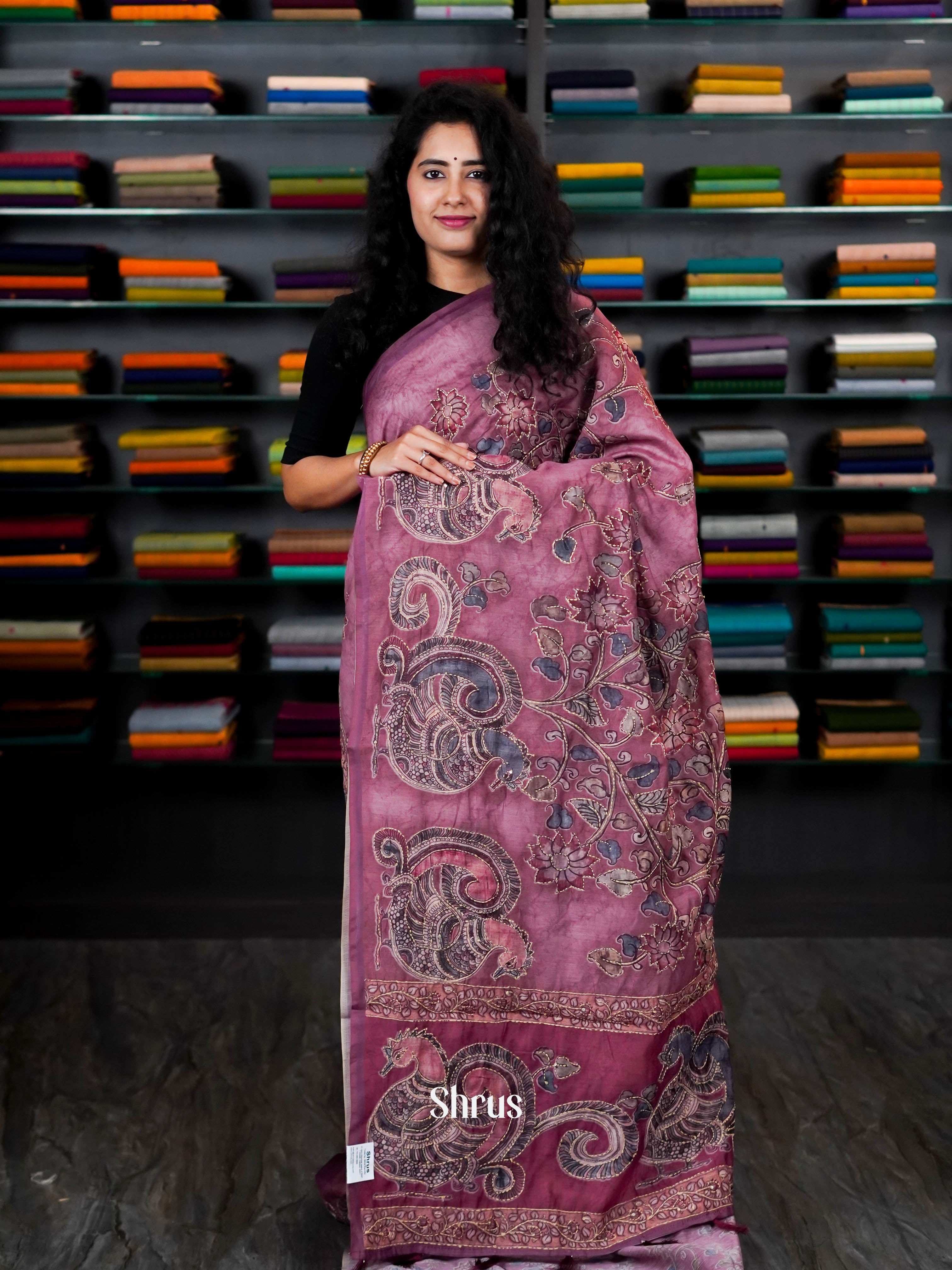 Purple - Semi Kantha Saree - Shop on ShrusEternity.com