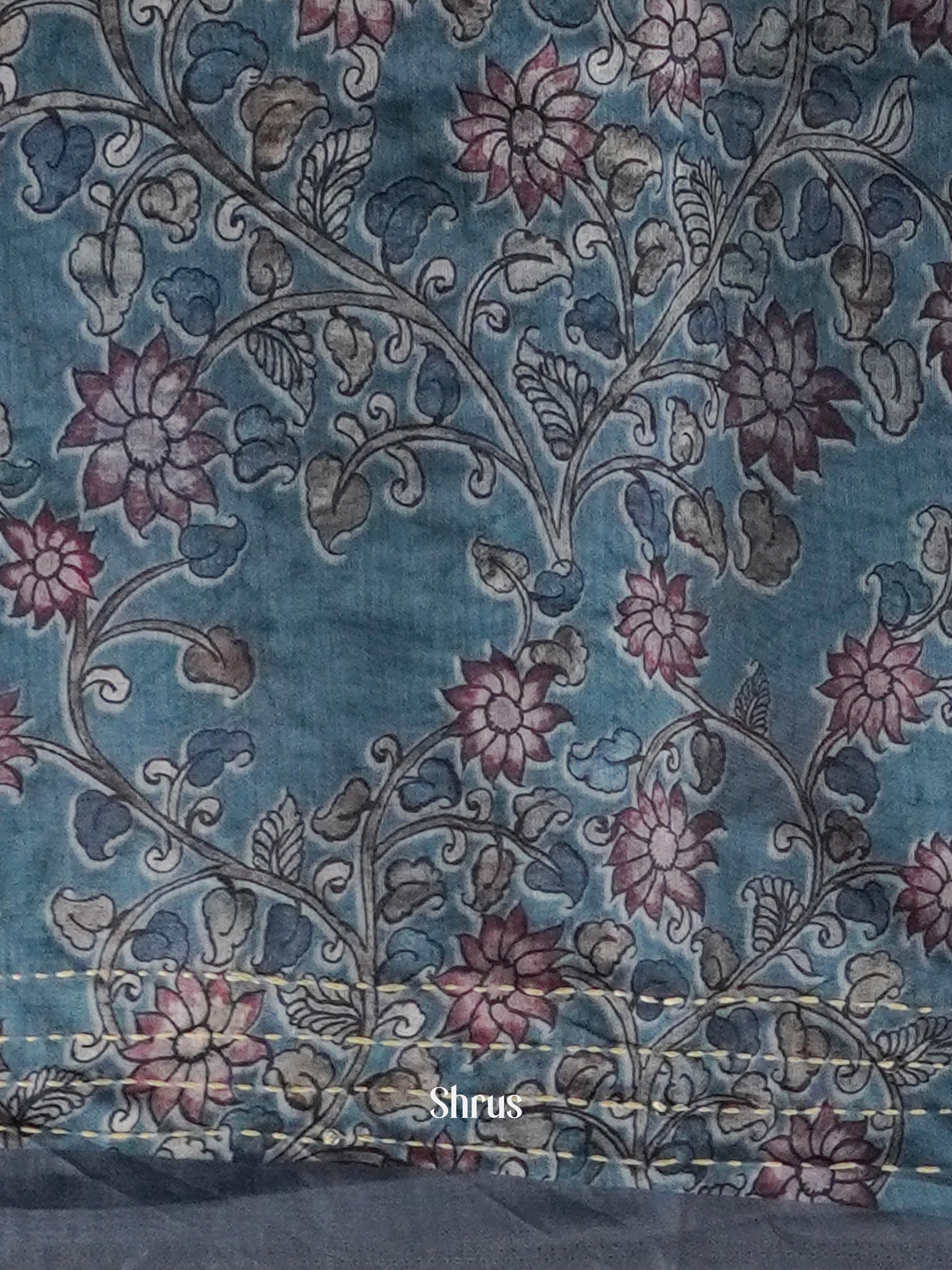 Grey - Semi Kantha Saree - Shop on ShrusEternity.com